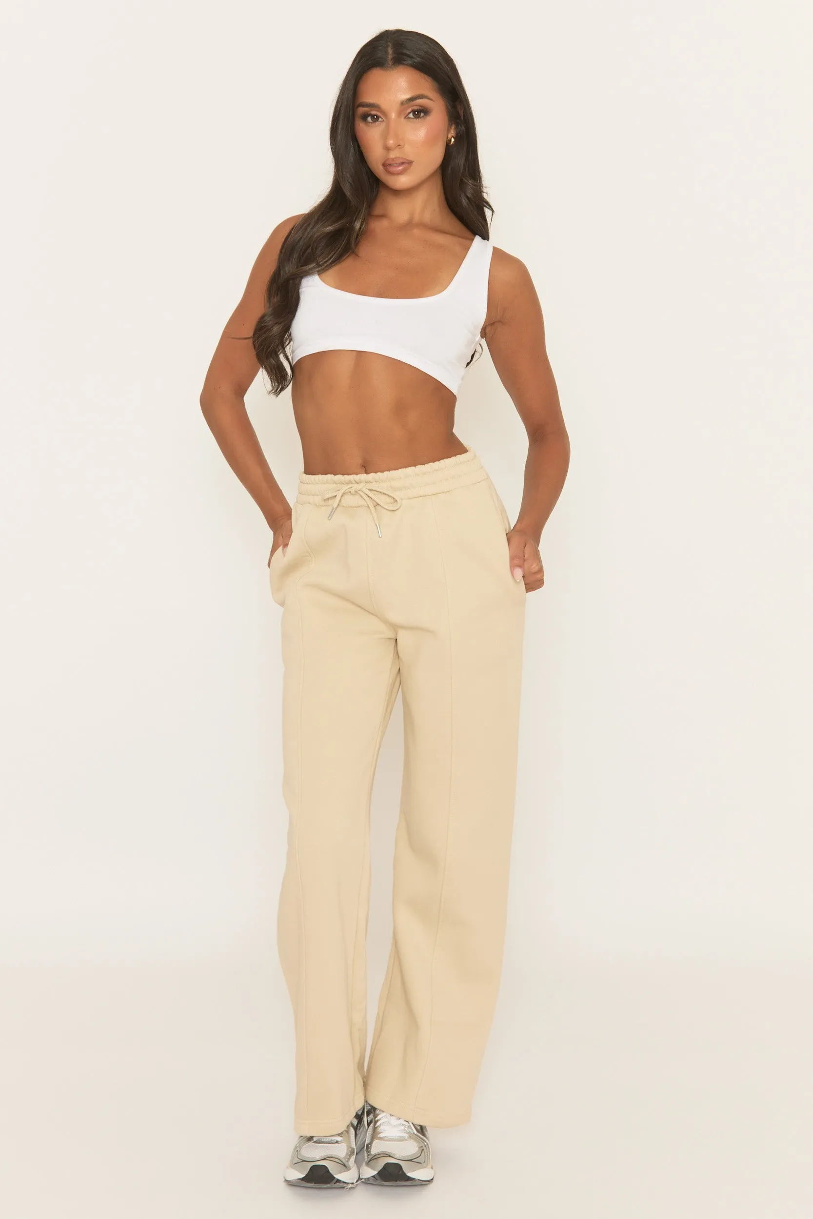 Beige Elasticated Waistband Wide Leg Joggers - Lakara sold by Rebellious Fashion product image thumbnail 2