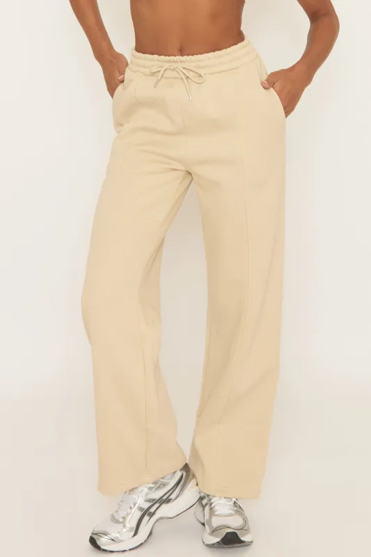 Beige Elasticated Waistband Wide Leg Joggers - Lakara sold by Rebellious Fashion