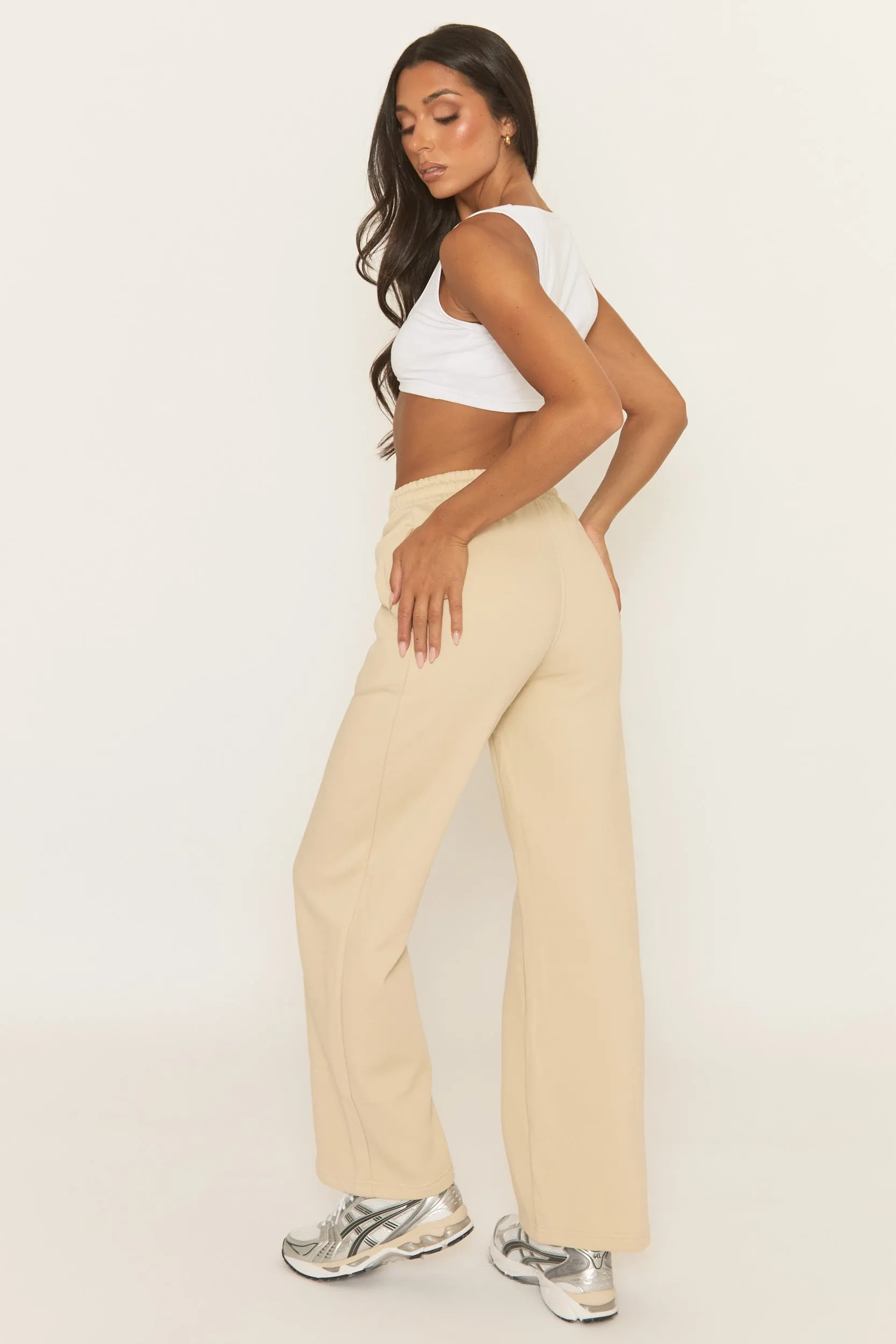 Beige Elasticated Waistband Wide Leg Joggers - Lakara sold by Rebellious Fashion product image thumbnail 5