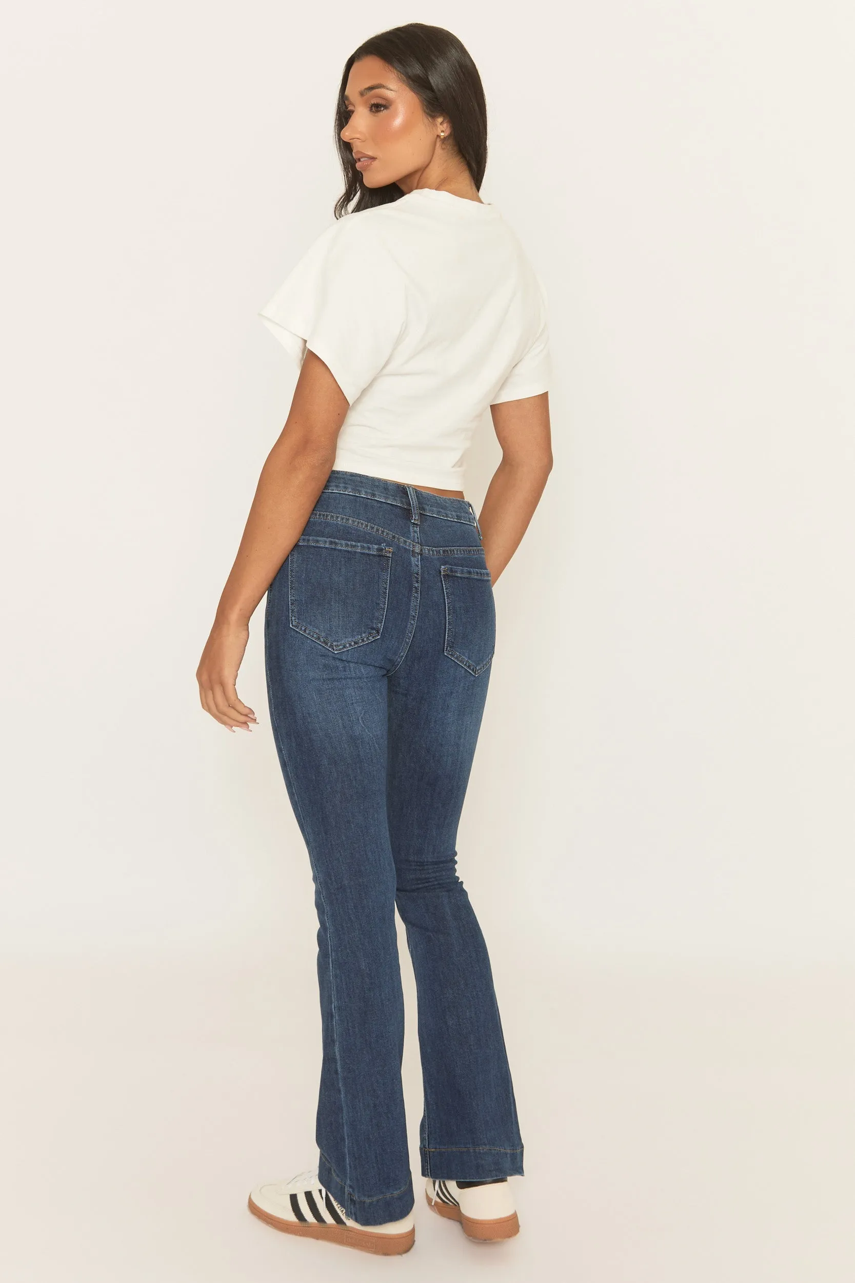 Mid Blue Stretch Denim Flare Jeans - Sorcha sold by Rebellious Fashion product image thumbnail 4
