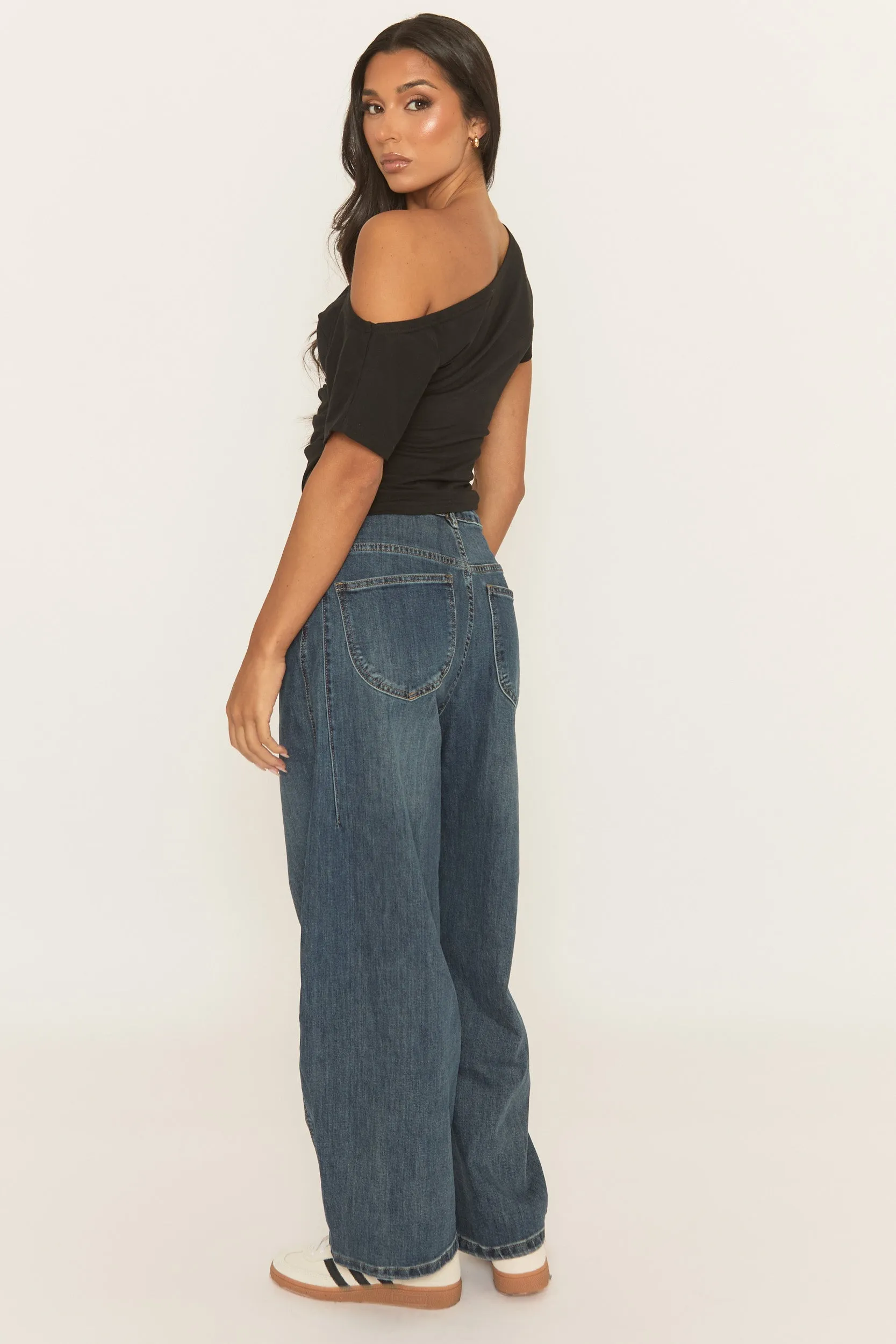 Mid Blue Stretch Denim Barrel Leg Jeans - Aine sold by Rebellious Fashion product image thumbnail 4