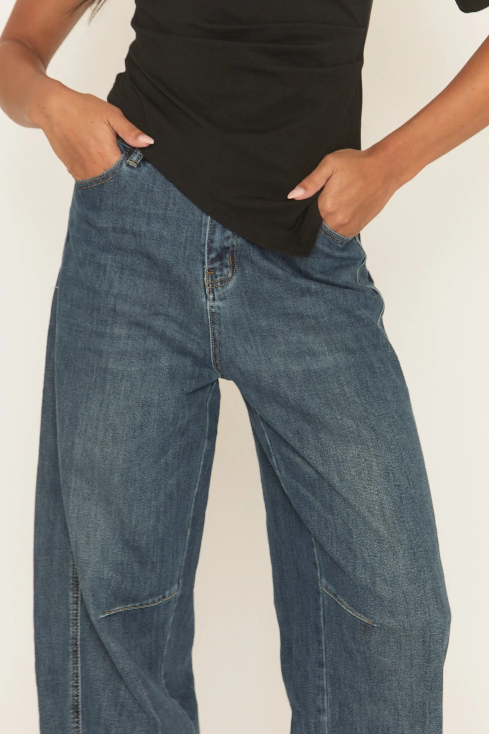 Mid Blue Stretch Denim Barrel Leg Jeans - Aine sold by Rebellious Fashion product image thumbnail 3