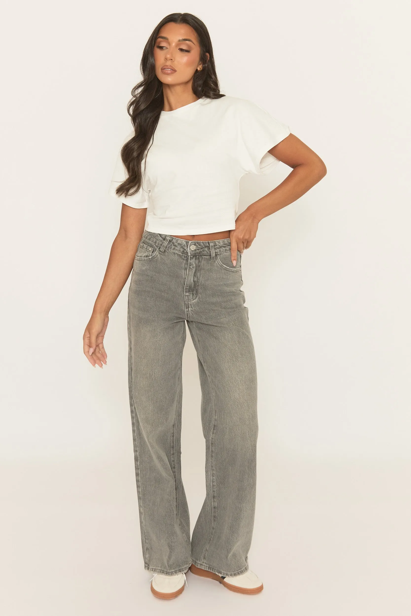 Acid Wash Grey Wide Leg Jeans - Jelara sold by Rebellious Fashion product image thumbnail 5