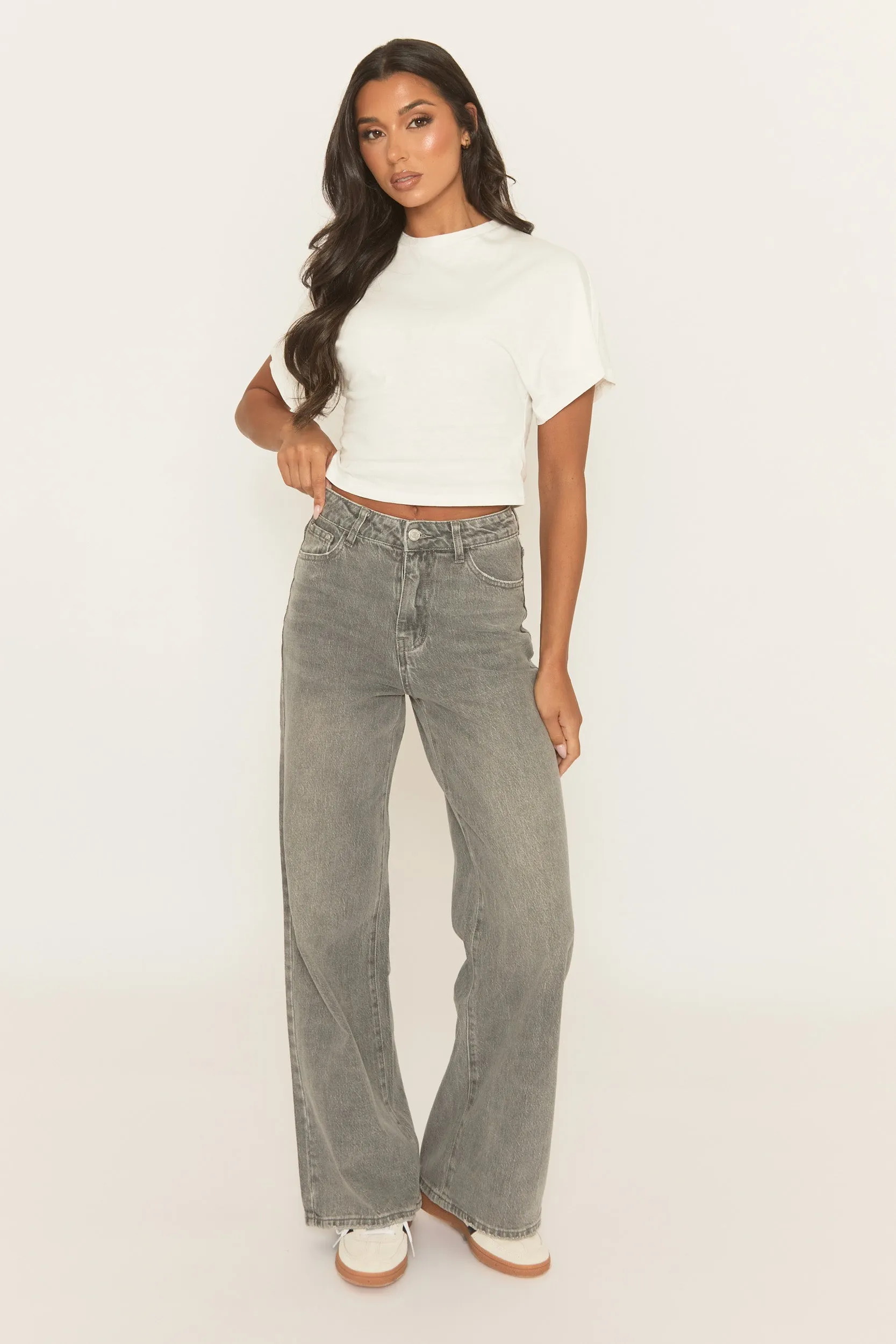 Acid Wash Grey Wide Leg Jeans - Jelara sold by Rebellious Fashion