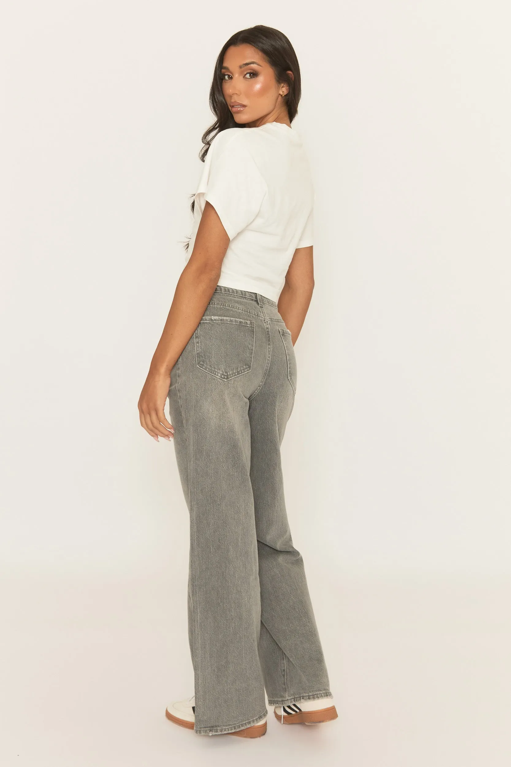 Acid Wash Grey Wide Leg Jeans - Jelara sold by Rebellious Fashion product image thumbnail 4