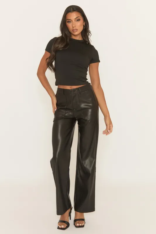 Black PU Straight Leg Trousers - Ranea sold by Rebellious Fashion