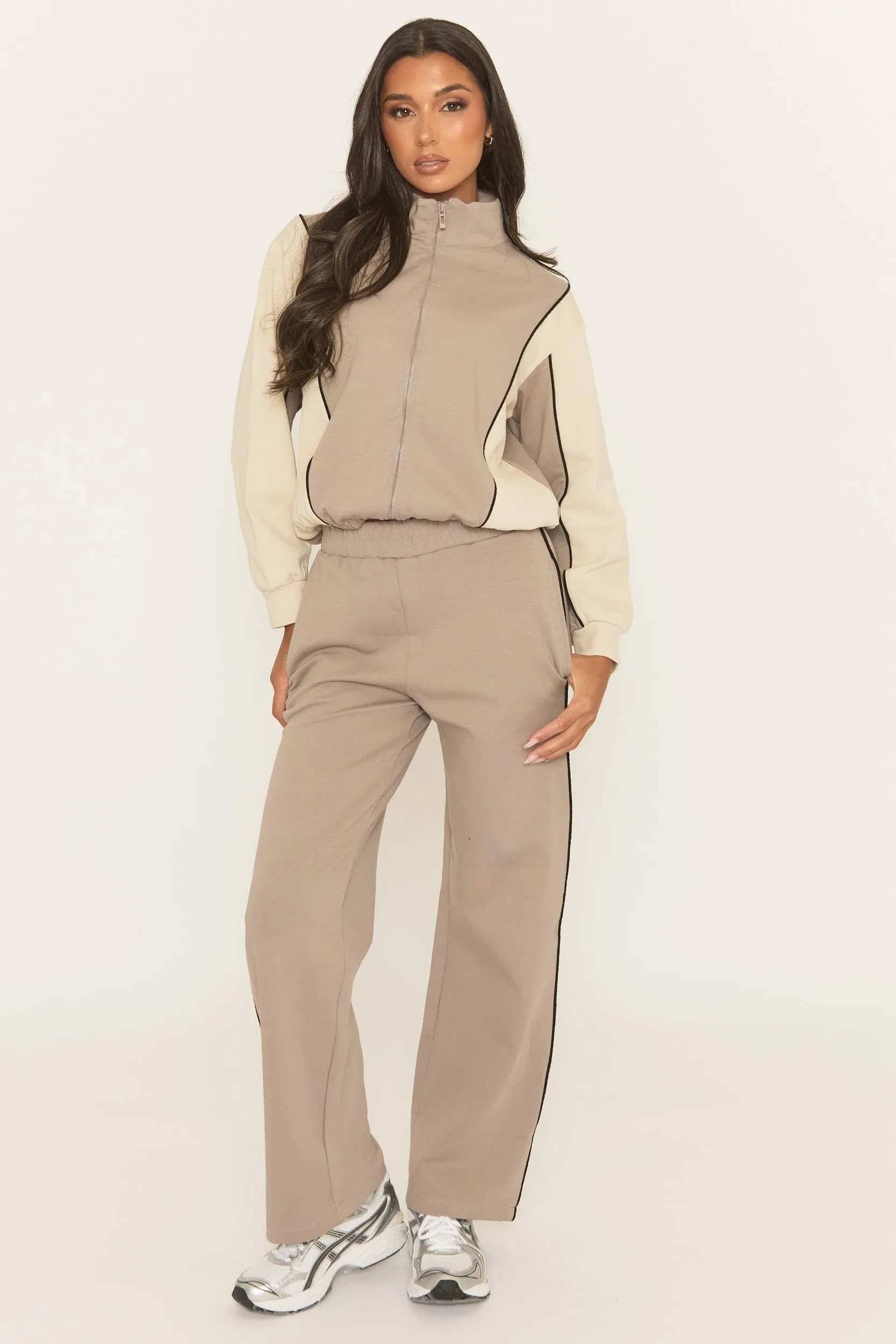 Dove Grey Panelled Zip Through Loungewear Set - Cody sold by Rebellious Fashion product image thumbnail 2