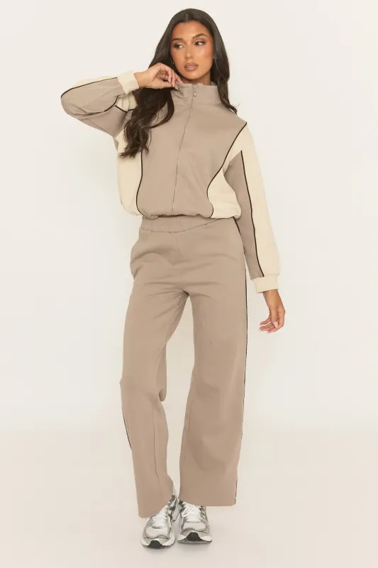 Dove Grey Panelled Zip Through Loungewear Set - Cody sold by Rebellious Fashion