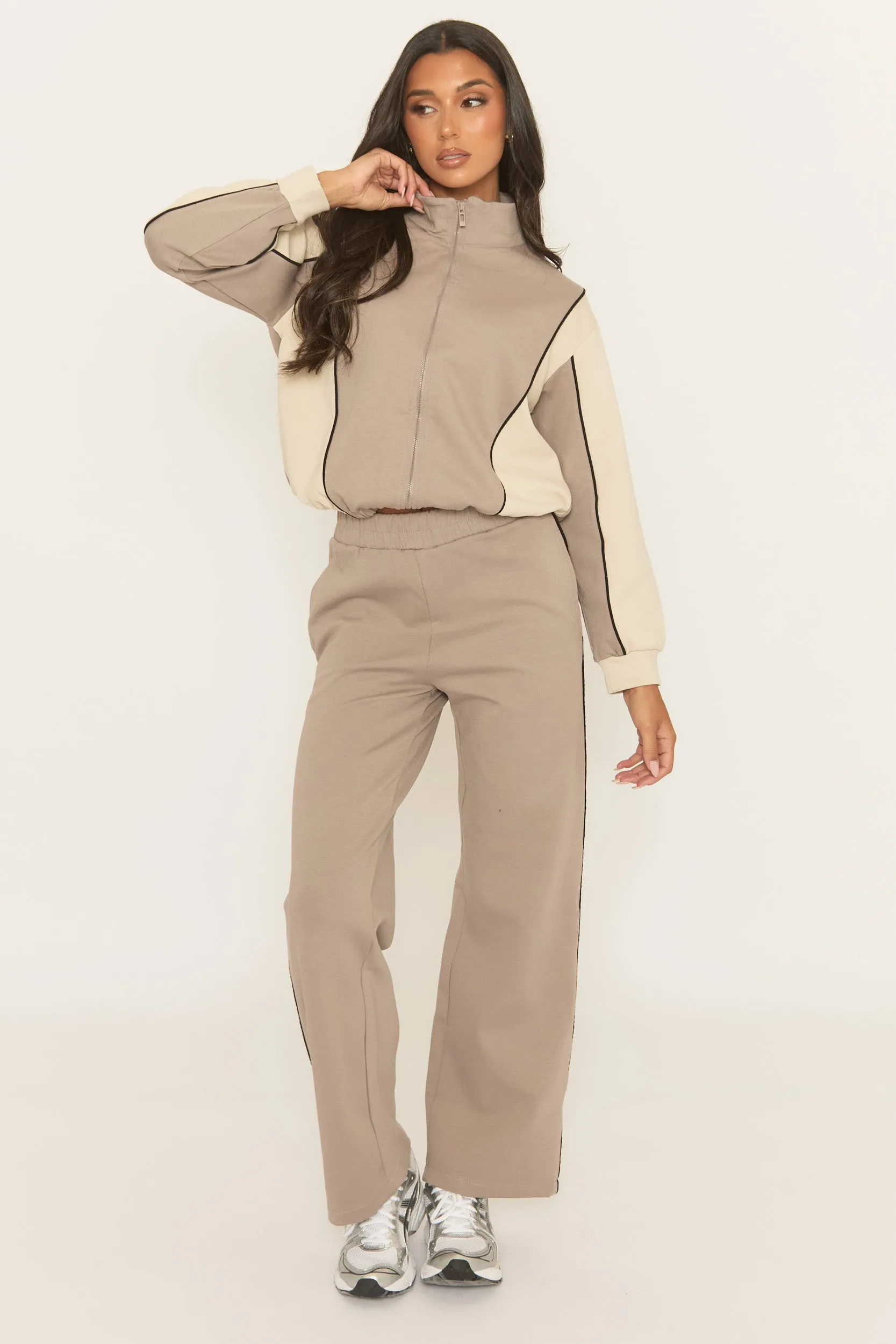 Dove Grey Panelled Zip Through Loungewear Set - Cody sold by Rebellious Fashion