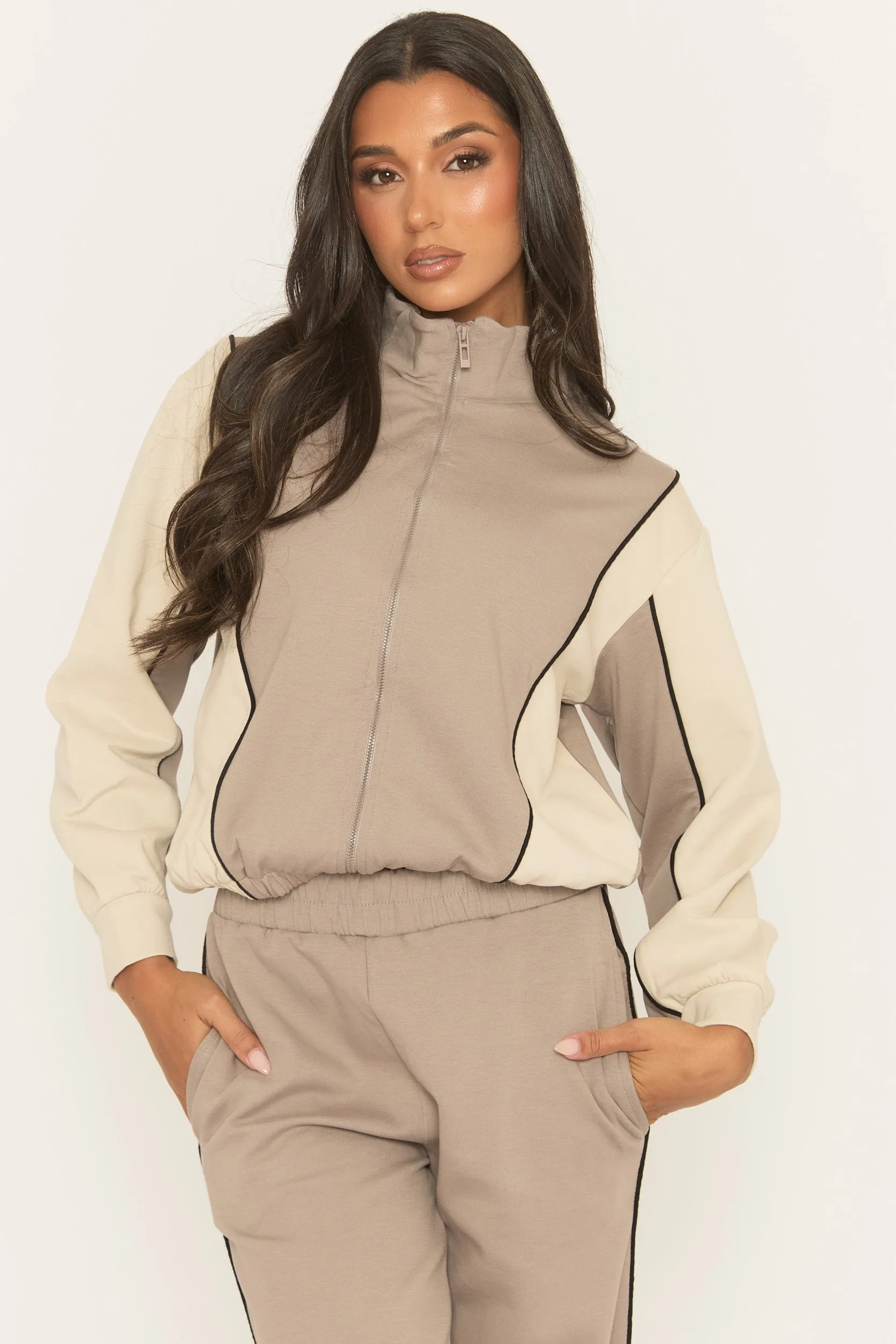 Dove Grey Panelled Zip Through Loungewear Set - Cody sold by Rebellious Fashion product image thumbnail 3