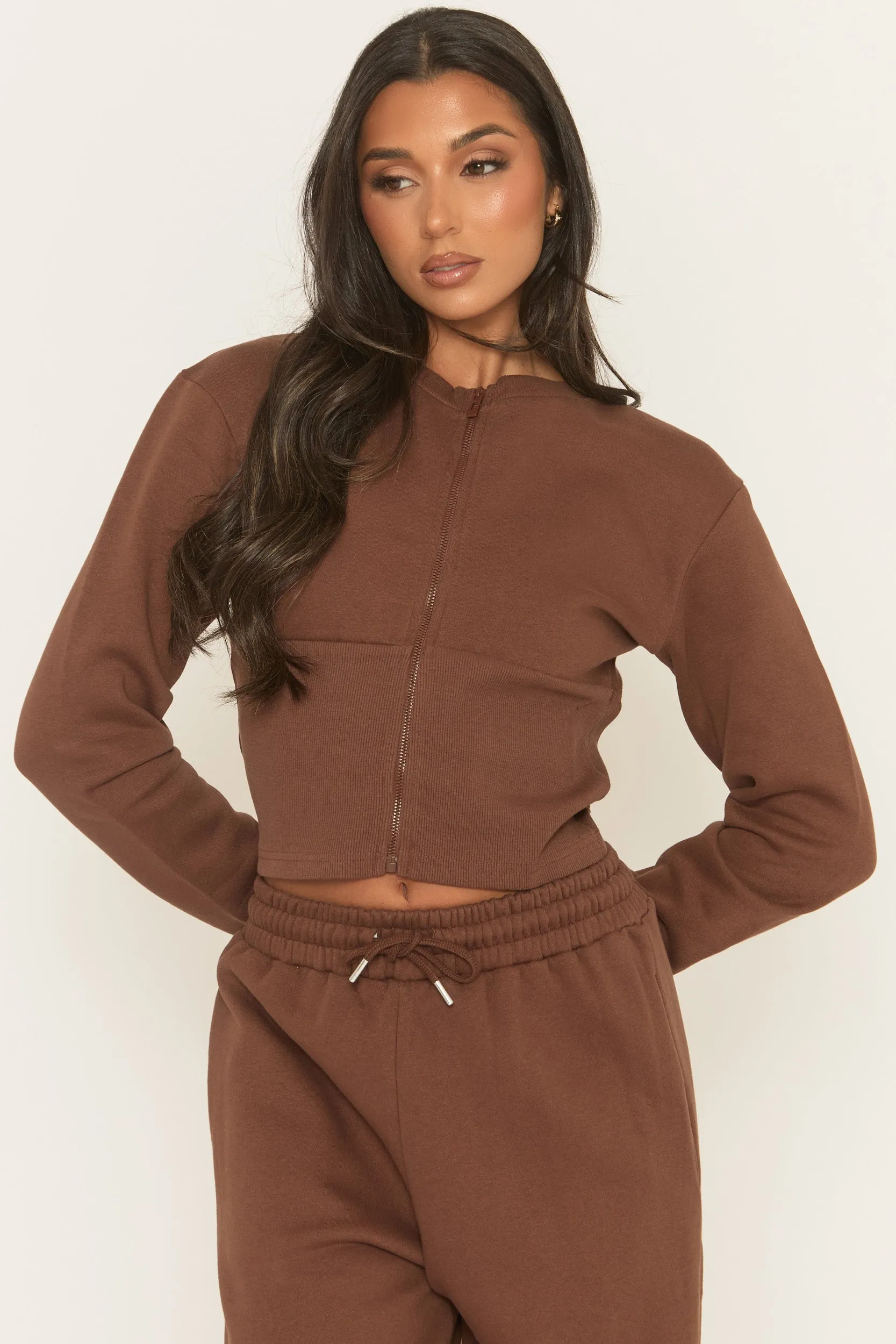 Chocolate Zip Through Loungewear Co-ord Set - Laurye sold by Rebellious Fashion product image thumbnail 3