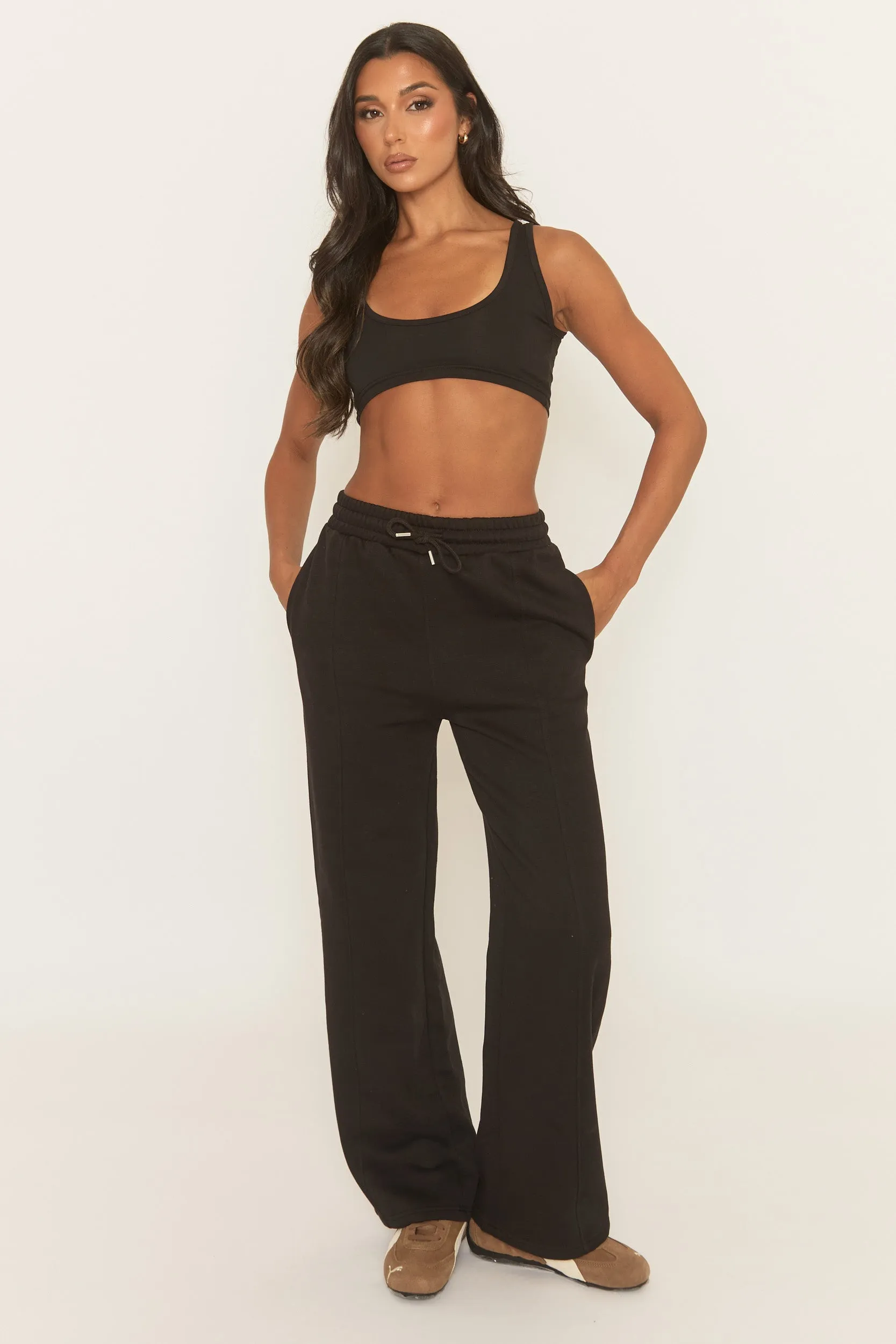 Black Elasticated Waistband Wide Leg Joggers - Lakara sold by Rebellious Fashion
