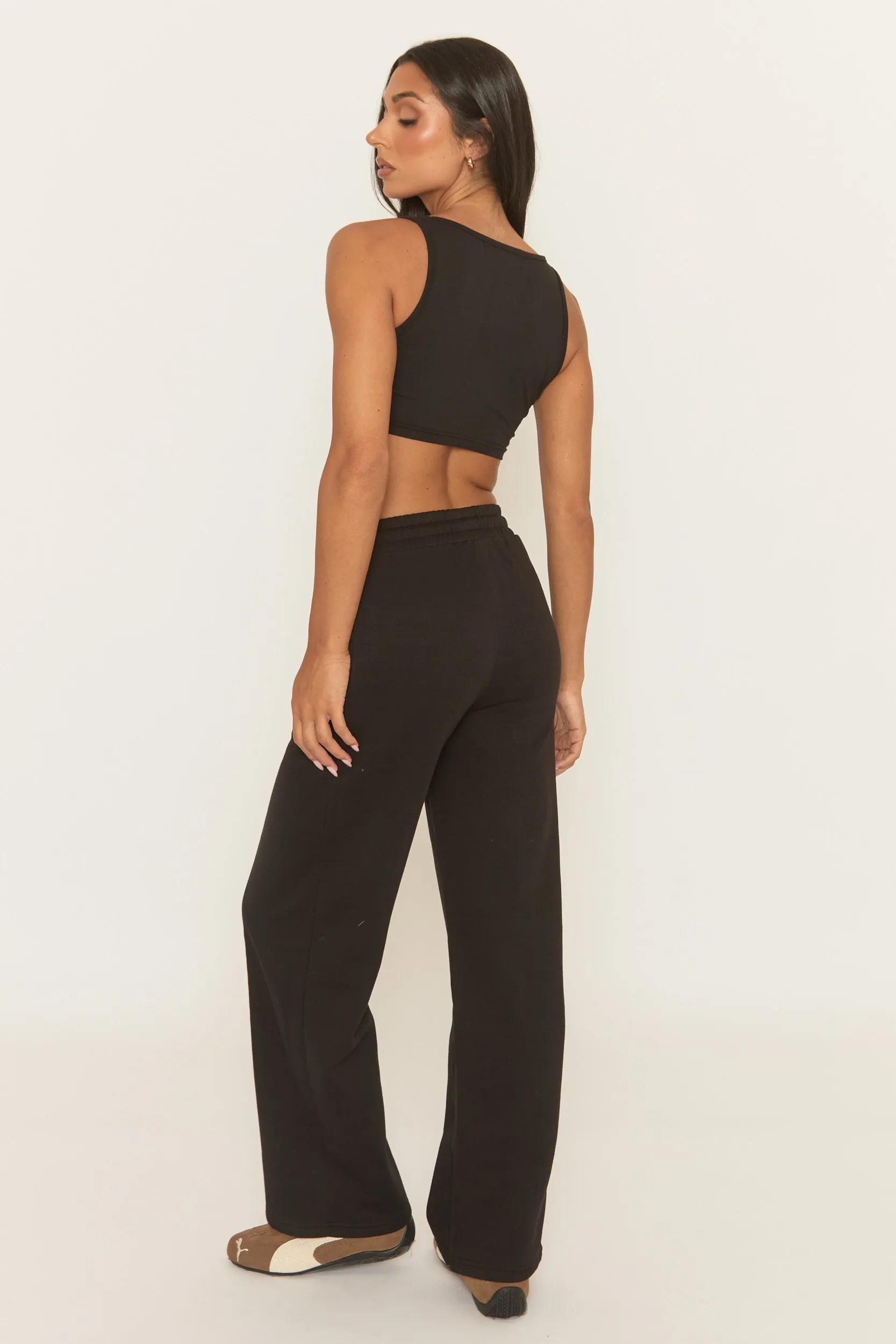 Black Elasticated Waistband Wide Leg Joggers - Lakara sold by Rebellious Fashion product image thumbnail 5