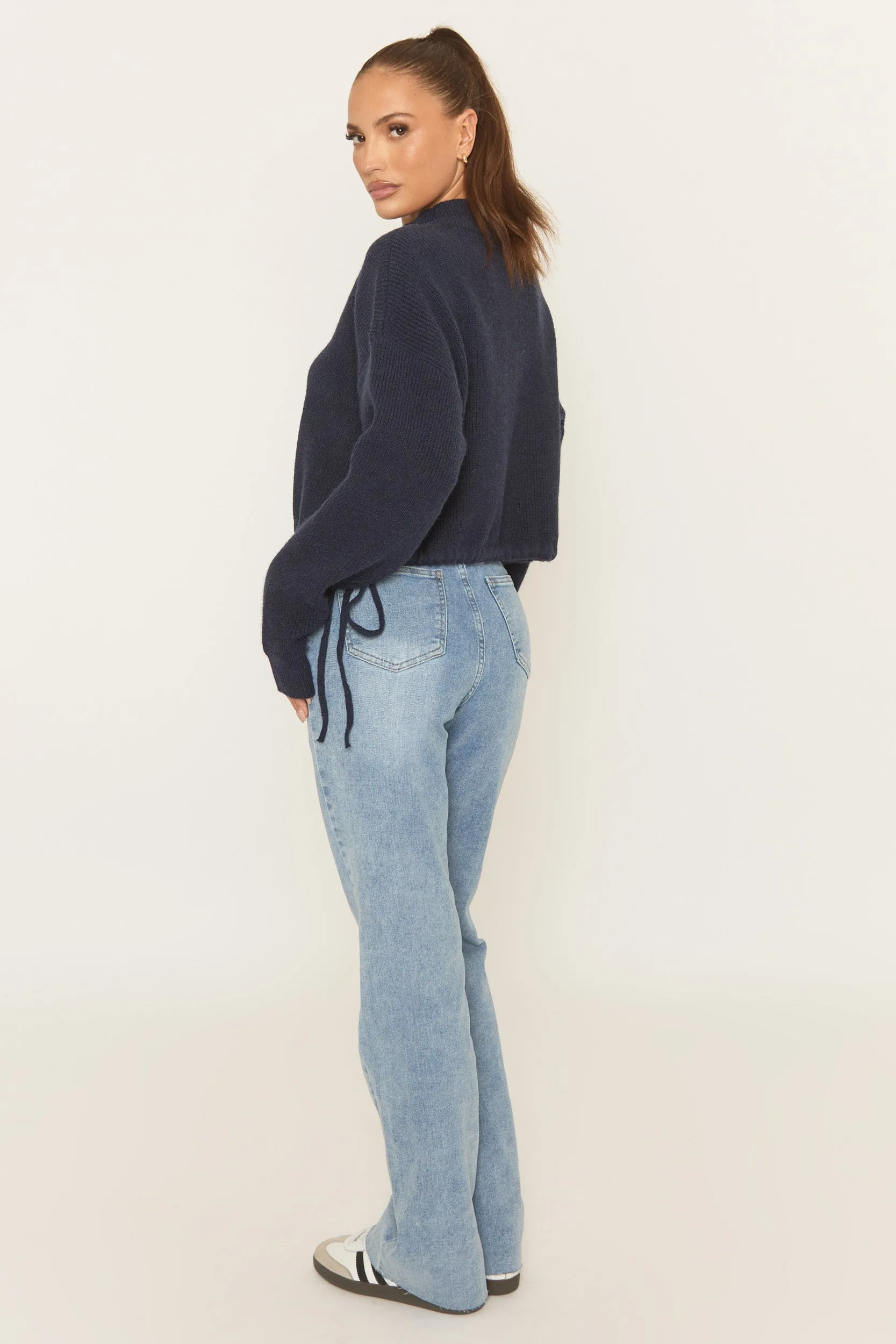 Navy Knitted Quarter Zip Sweater - Joey sold by Rebellious Fashion product image thumbnail 4