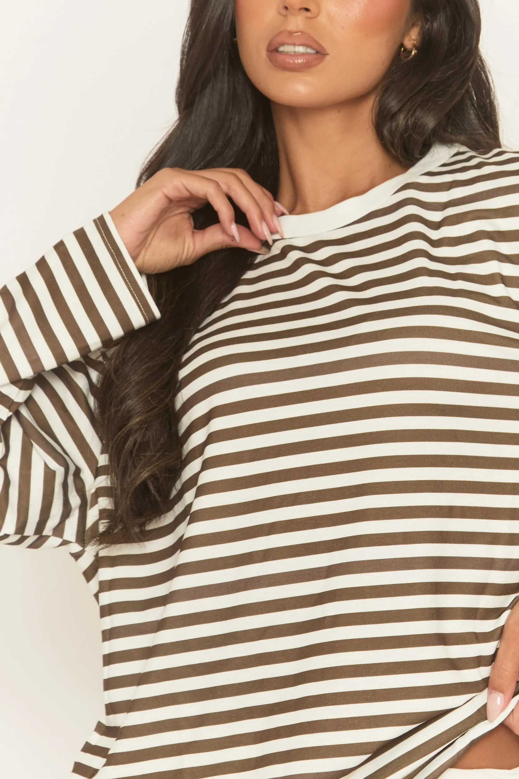 Brown Stripe Long Sleeve Crew Neck Top - Sabira sold by Rebellious Fashion product image thumbnail 3