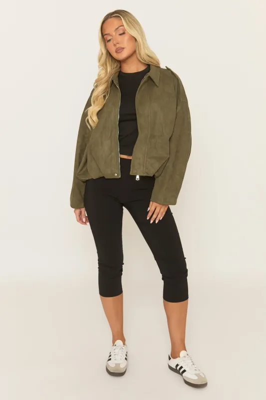 Khaki Suede Bomber Jacket - Imane sold by Rebellious Fashion