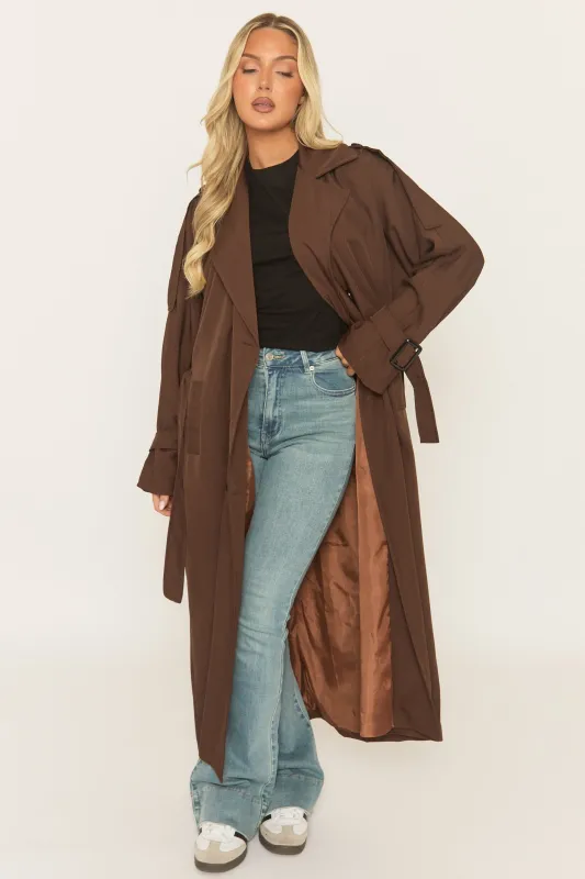 Chocolate Brown Belted Trench Coat - Roxia sold by Rebellious Fashion