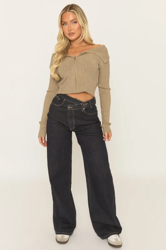 Indigo Asymmetric Waist Wide Leg Denim Jeans - Elka sold by Rebellious Fashion
