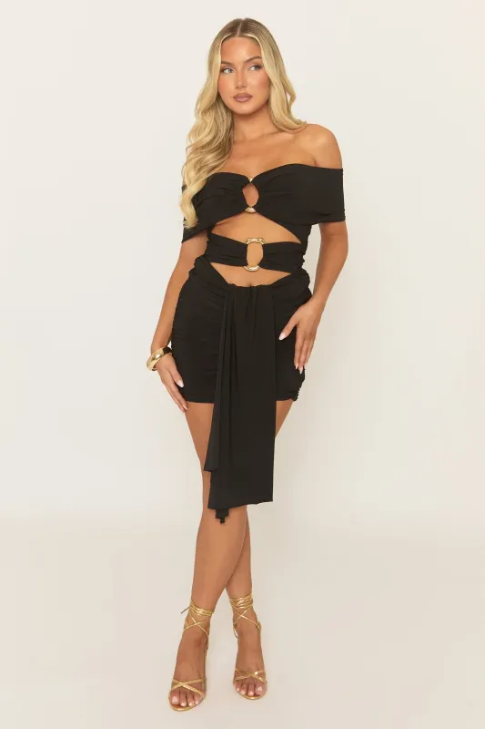 Black Trim Detail Cut Out Mini Dress - Elaney sold by Rebellious Fashion