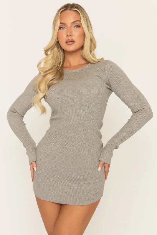 Grey Knitted Bodycon Mini Dress - Maisa sold by Rebellious Fashion