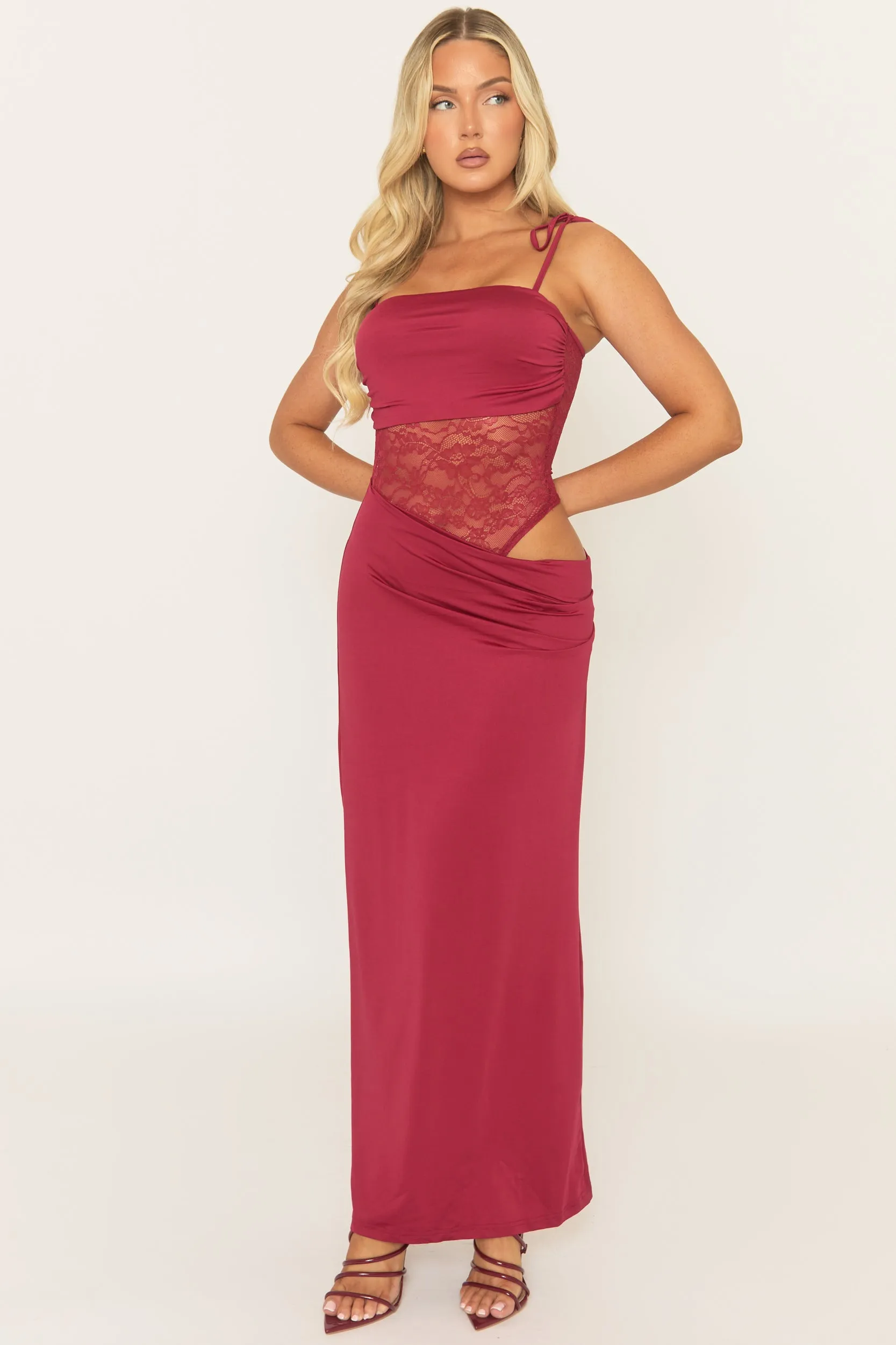 Wine Lace Insert Maxi Dress - Adriene sold by Rebellious Fashion product image thumbnail 2