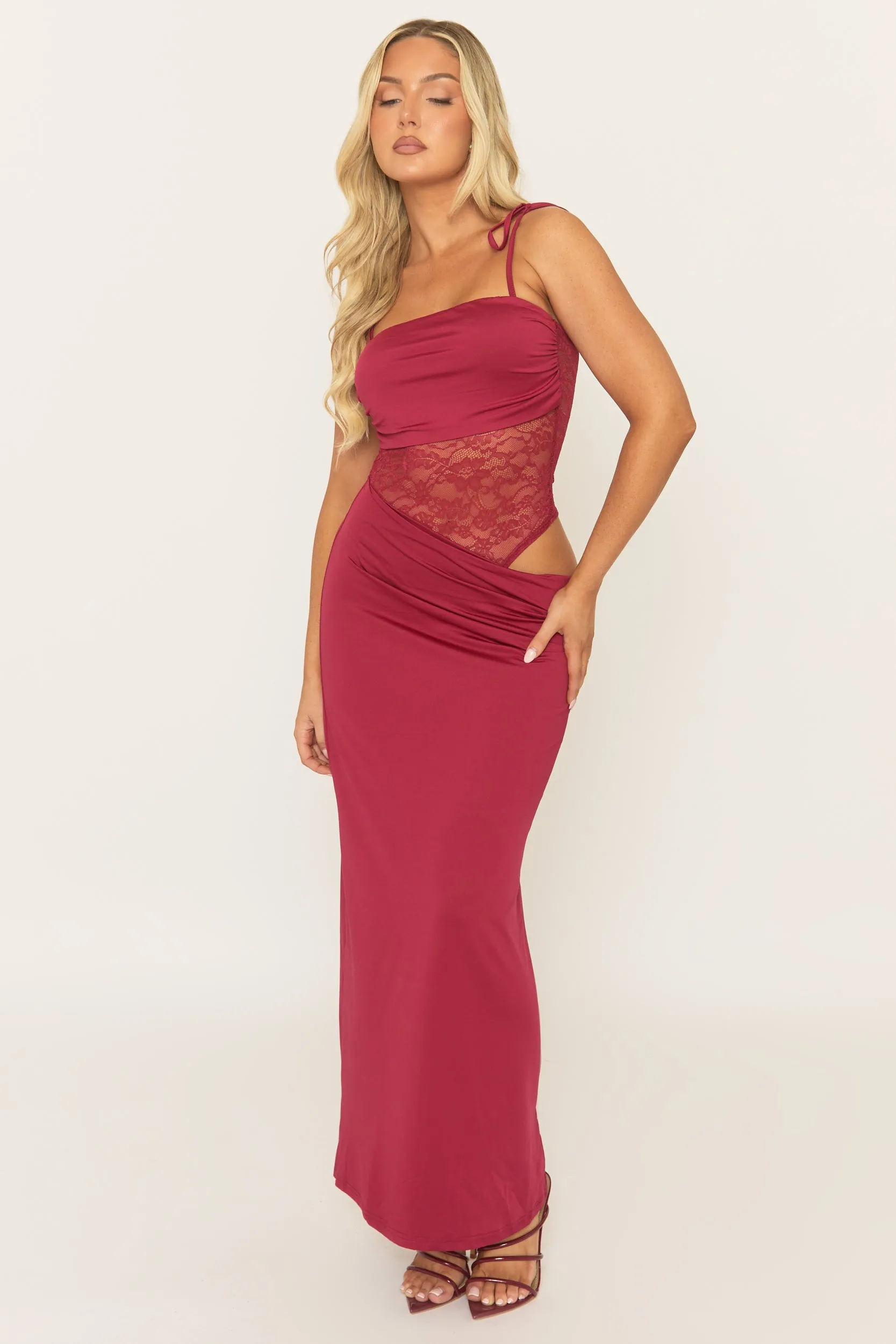 Wine Lace Insert Maxi Dress - Adriene sold by Rebellious Fashion