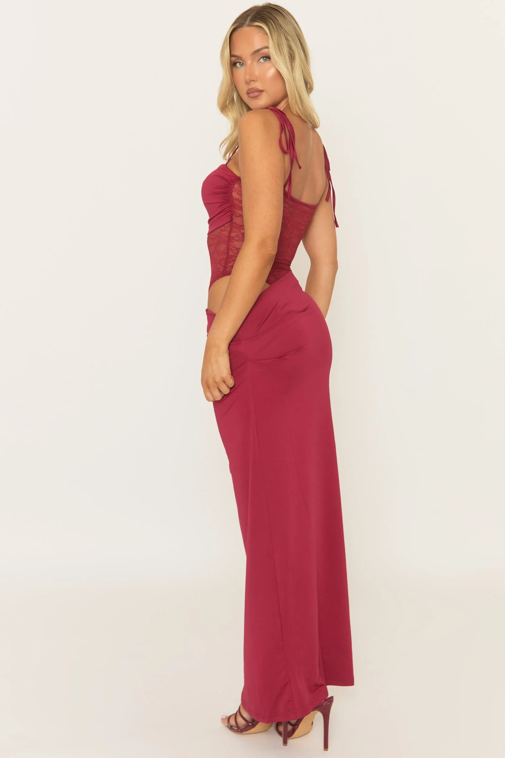 Wine Lace Insert Maxi Dress - Adriene sold by Rebellious Fashion product image thumbnail 5