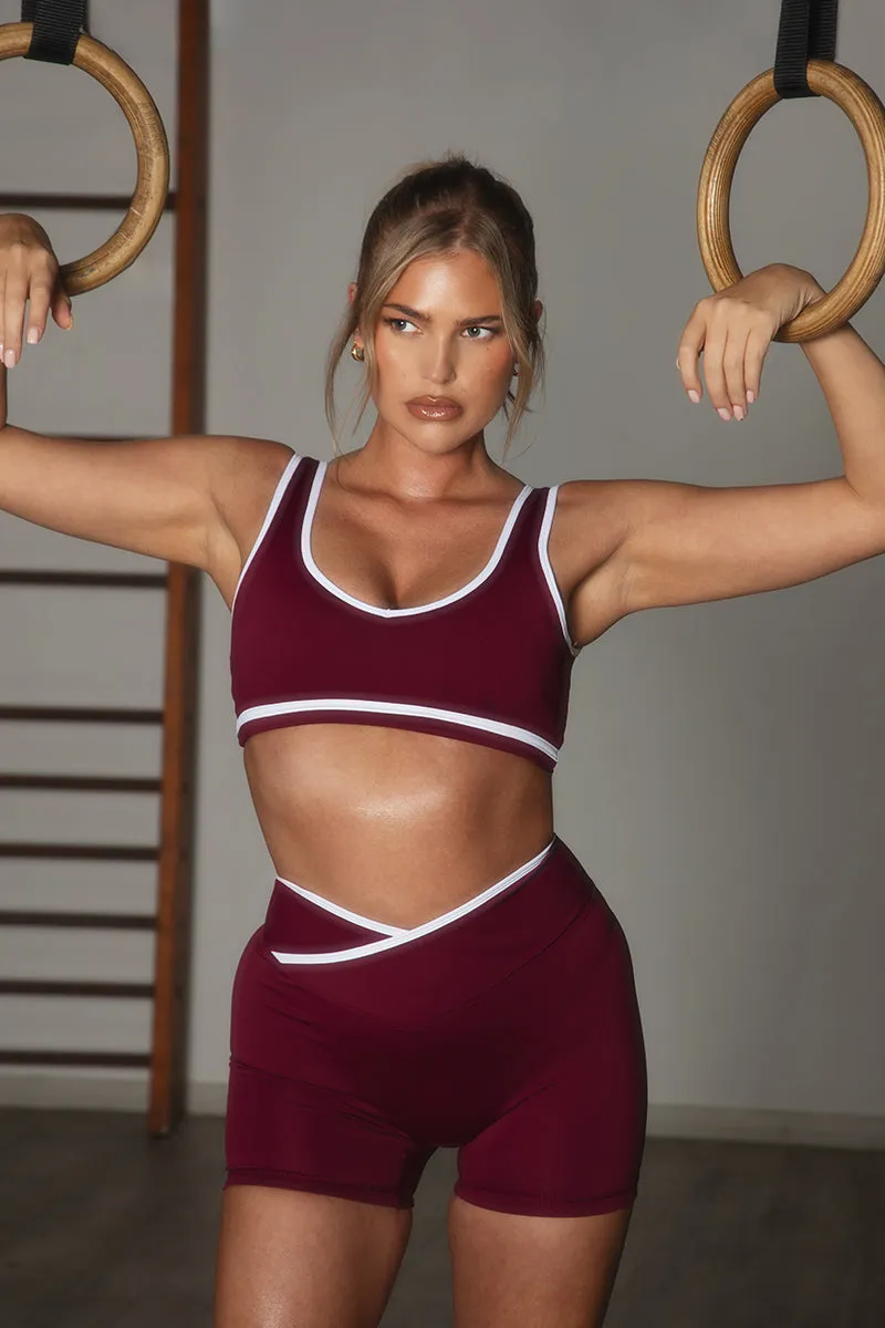 Wine Contrast Piping Sports Bra and Cycling Short Activewear Set - Shauny sold by Rebellious Fashion product image thumbnail 2