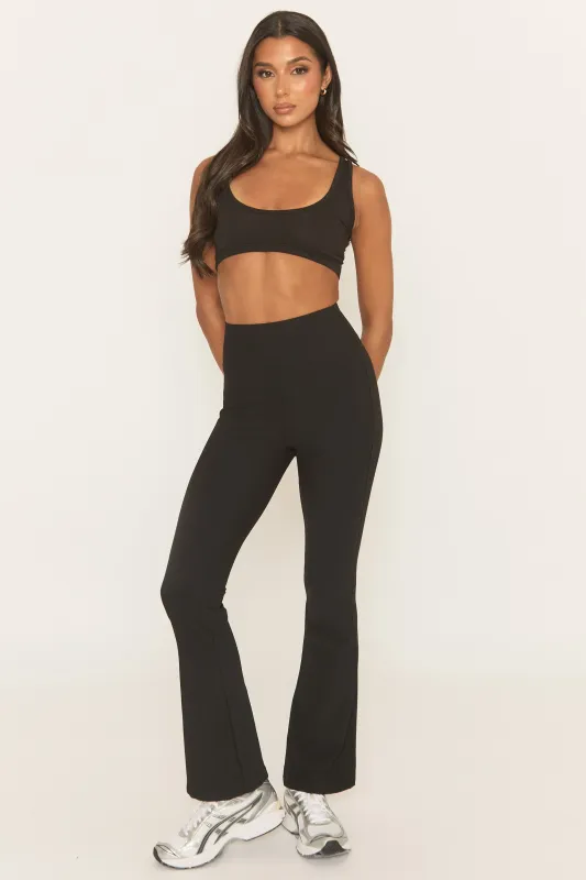 Black Premium Rib Yoga Flare Activewear Trousers - Yana sold by Rebellious Fashion