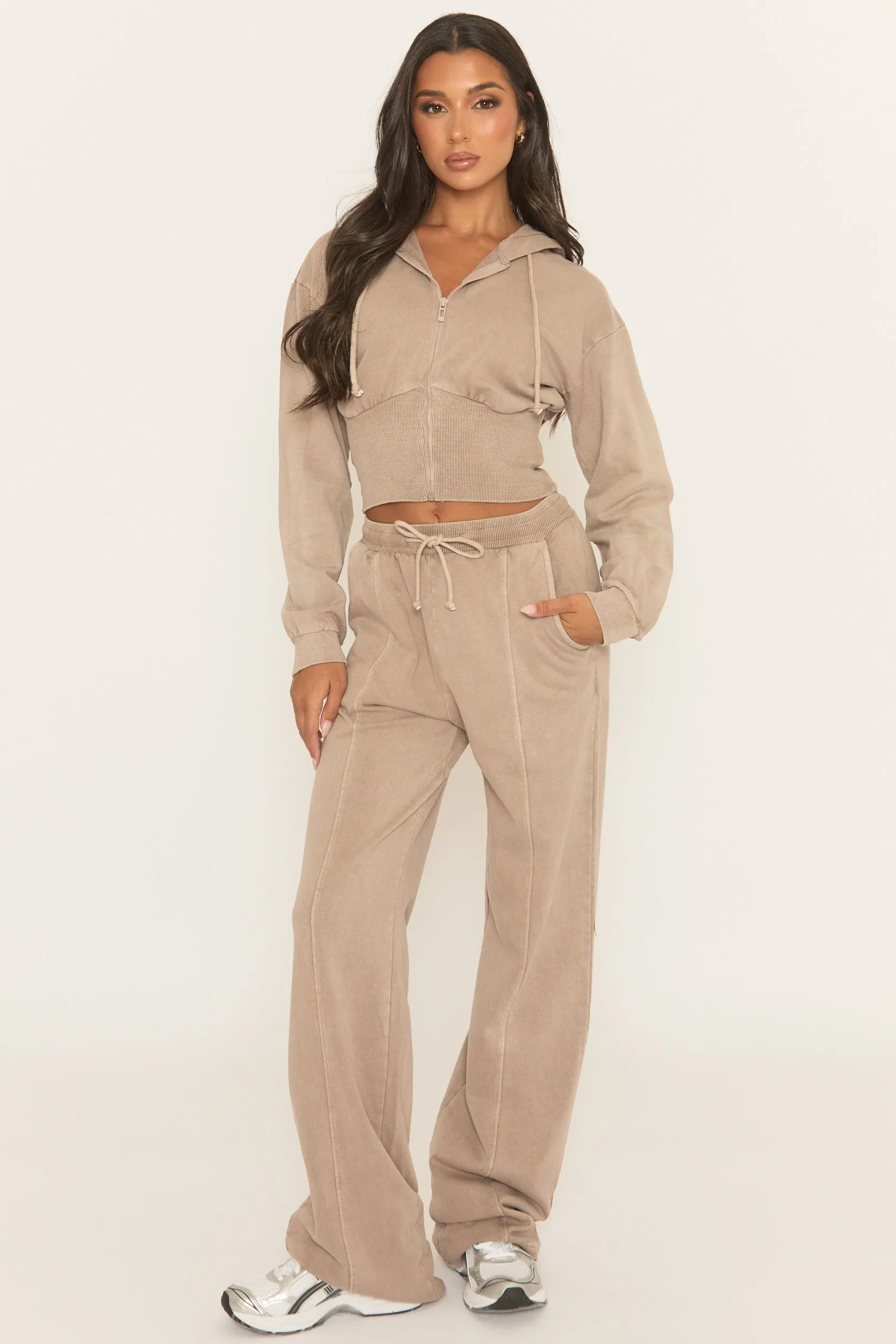 Dove Grey Acid Wash Zip Through Corset Hoodie Loungewear Co-ord Set - Moara sold by Rebellious Fashion