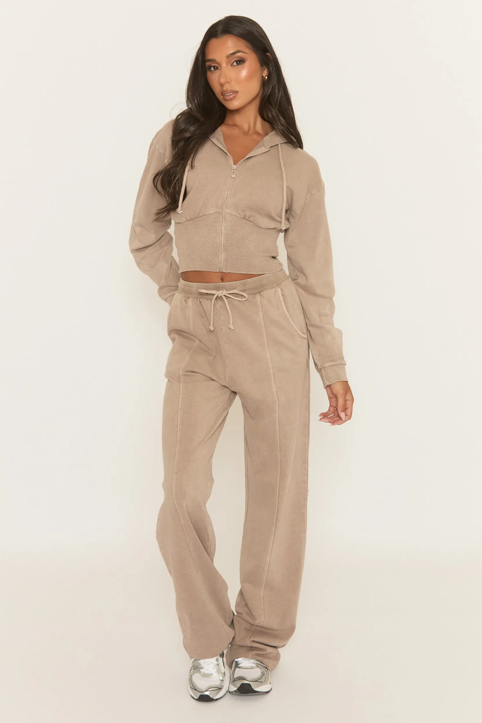 Dove Grey Acid Wash Zip Through Corset Hoodie Loungewear Co-ord Set - Moara sold by Rebellious Fashion product image thumbnail 2