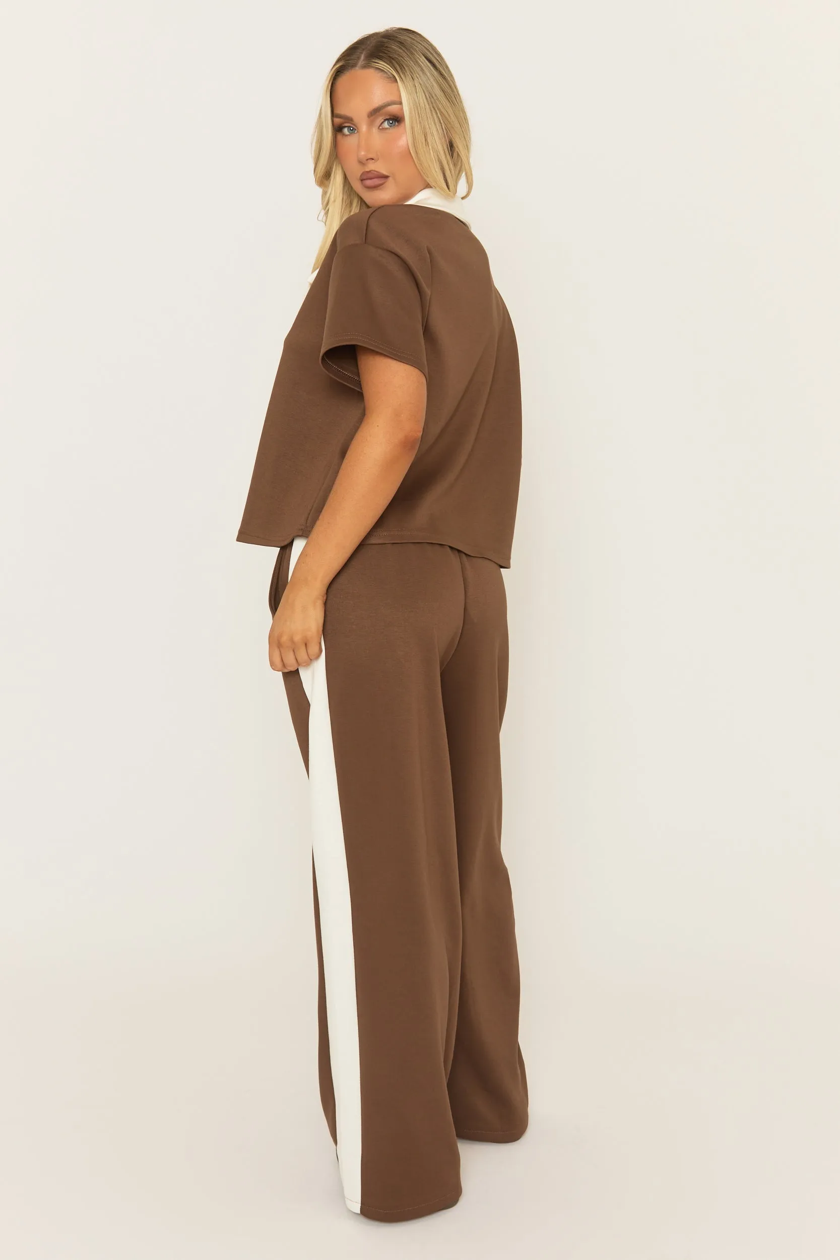 Chocolate Contrast Collar Side Stripe Loungewear Co-ord Set - Layken sold by Rebellious Fashion product image thumbnail 4