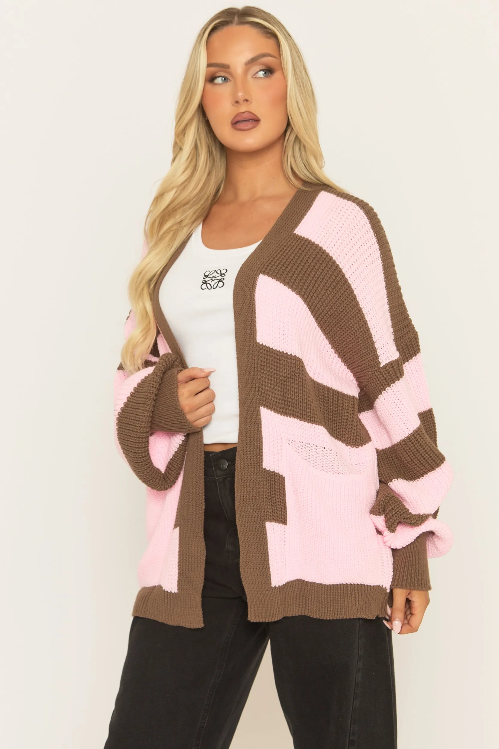 Pink Stripe Balloon Sleeve Knit Cardigan - Elvia sold by Rebellious Fashion product image thumbnail 4