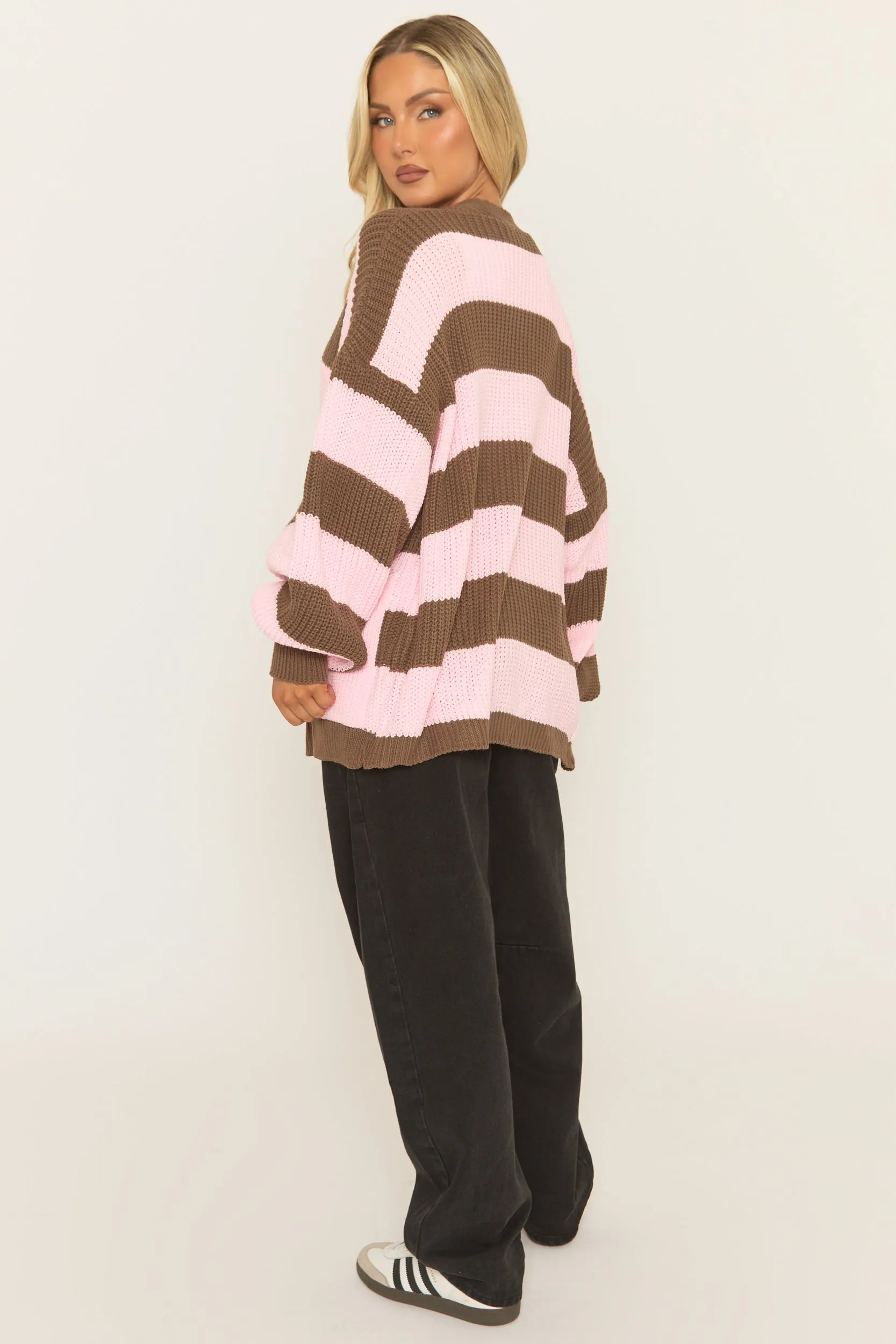 Pink Stripe Balloon Sleeve Knit Cardigan - Elvia sold by Rebellious Fashion product image thumbnail 5