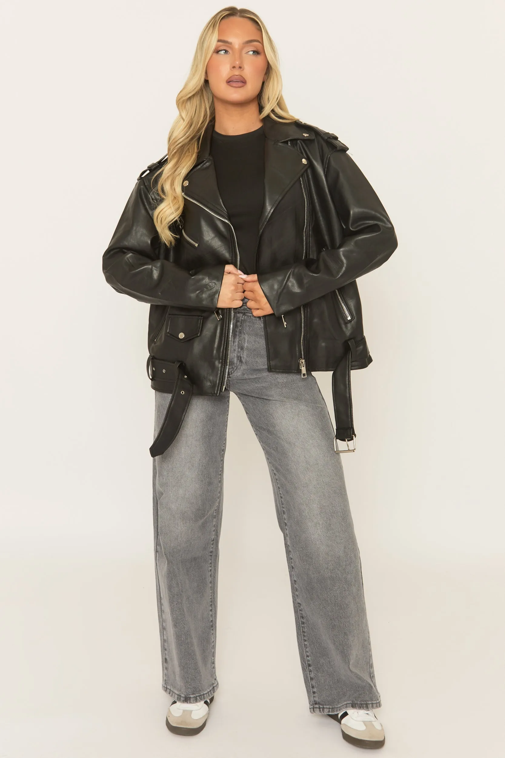 Black Oversized PU Biker Jacket - Marlowe sold by Rebellious Fashion product image thumbnail 2