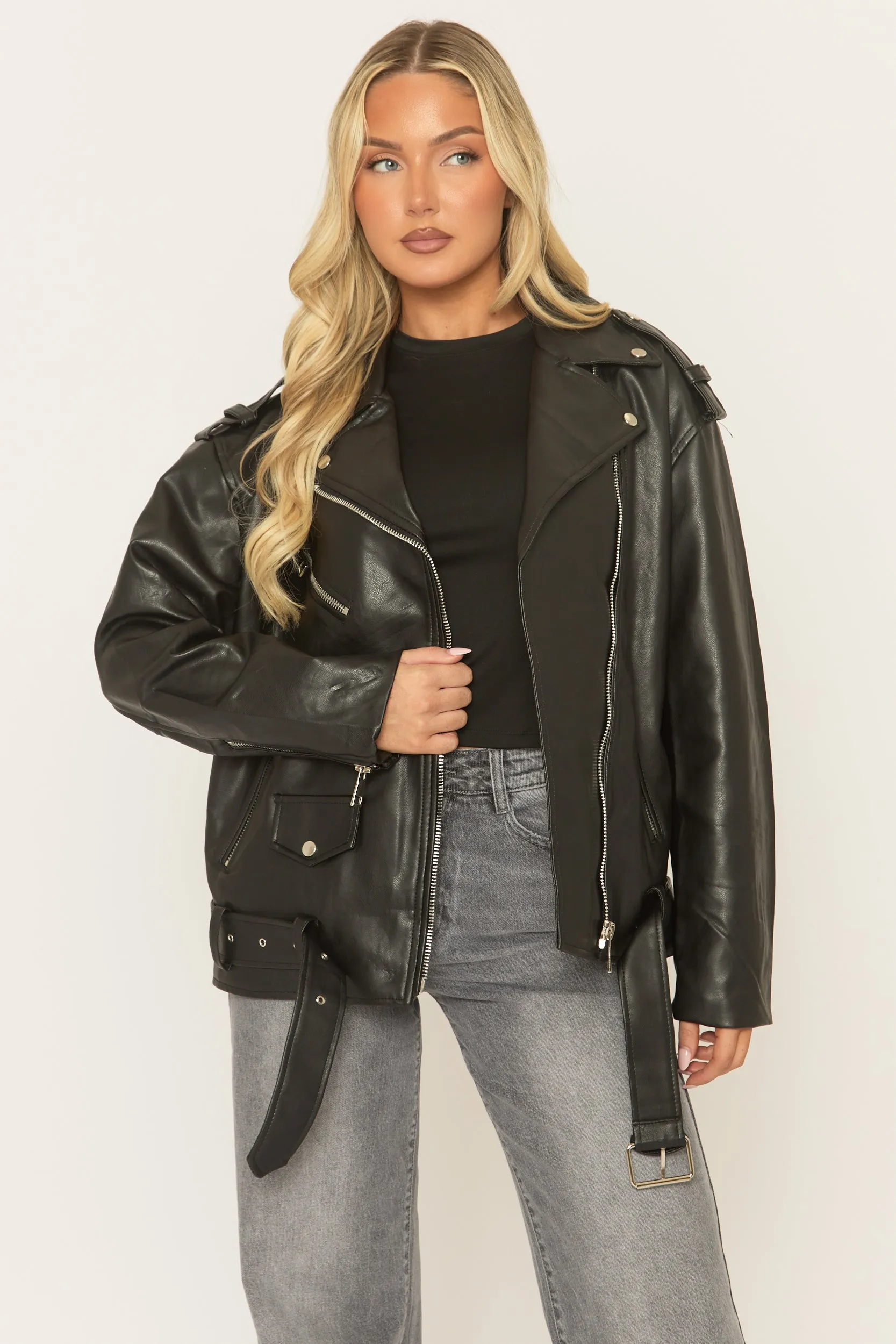Black Oversized PU Biker Jacket - Marlowe sold by Rebellious Fashion product image thumbnail 4