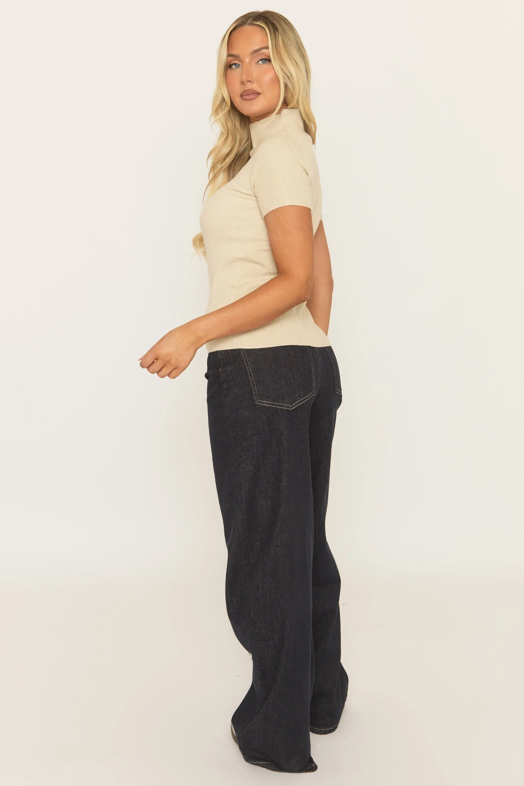 Beige Fine Knit High Neck Top - Jayca sold by Rebellious Fashion product image thumbnail 5