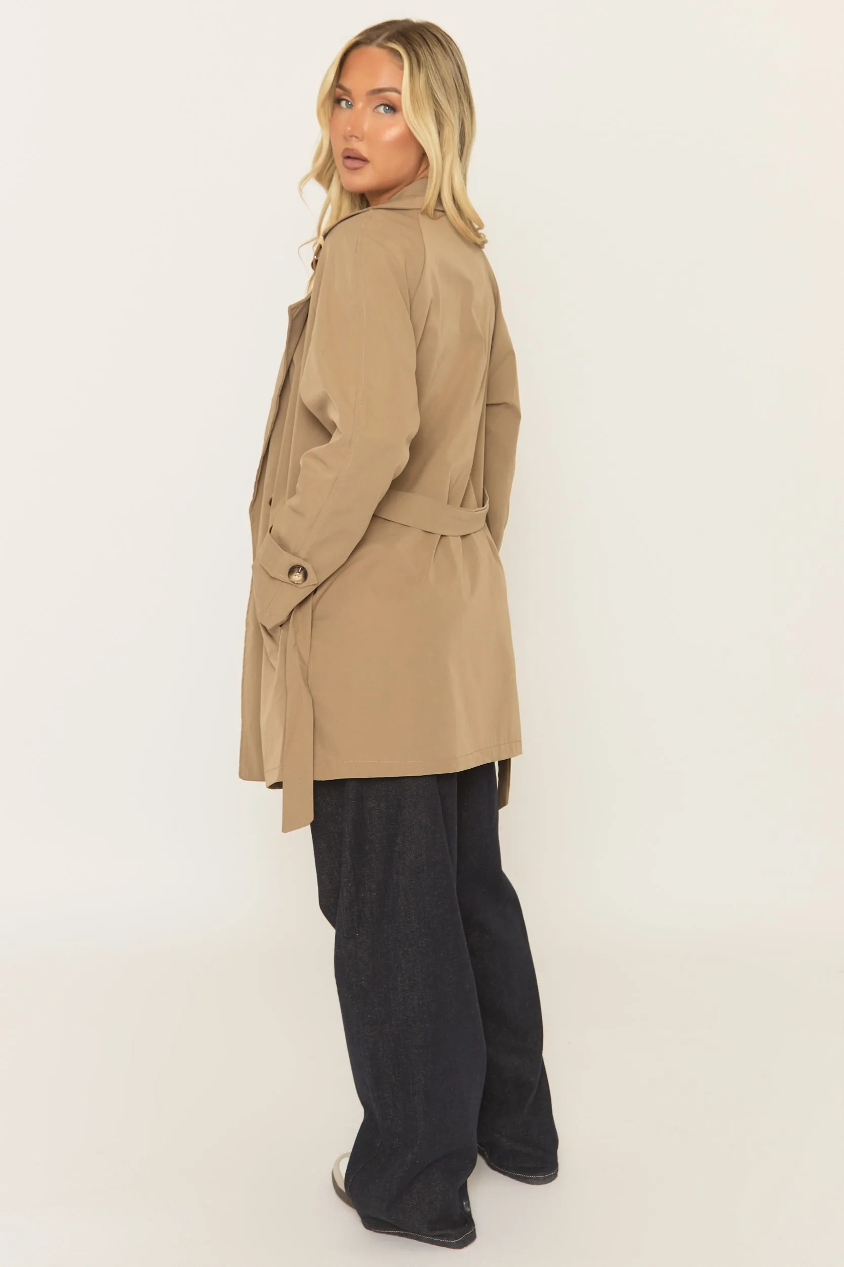 Camel Double Breasted Belted Trench Coat - Aelin sold by Rebellious Fashion product image thumbnail 4