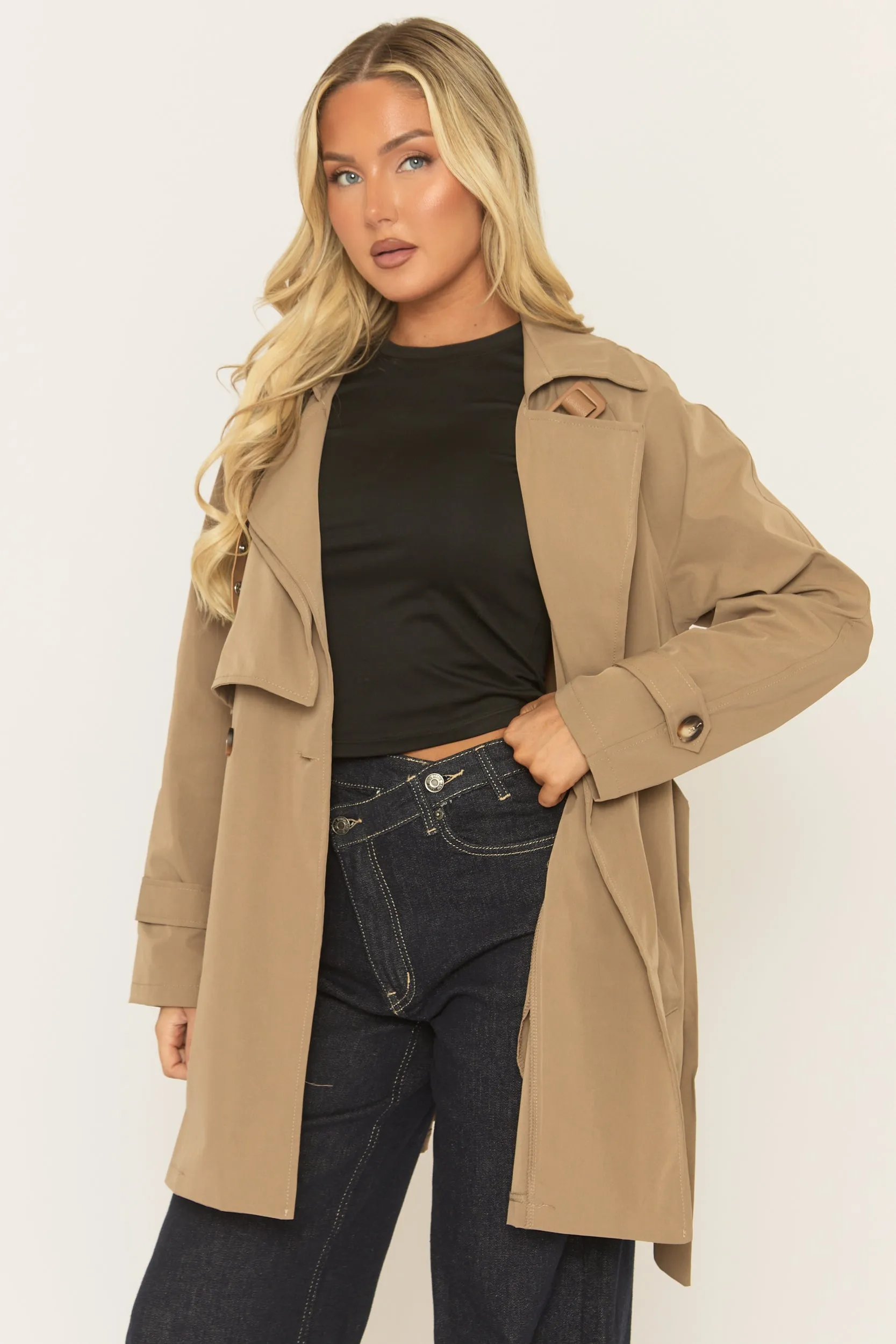 Camel Double Breasted Belted Trench Coat - Aelin sold by Rebellious Fashion product image thumbnail 2