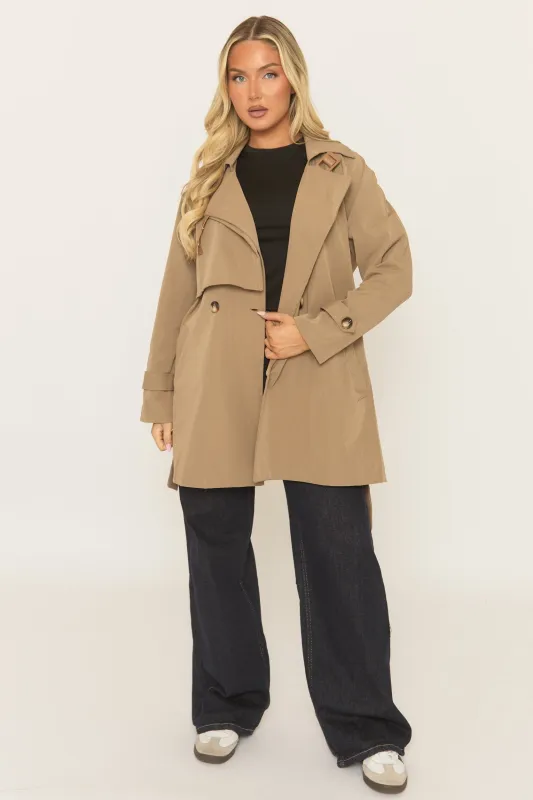 Camel Double Breasted Belted Trench Coat - Aelin sold by Rebellious Fashion