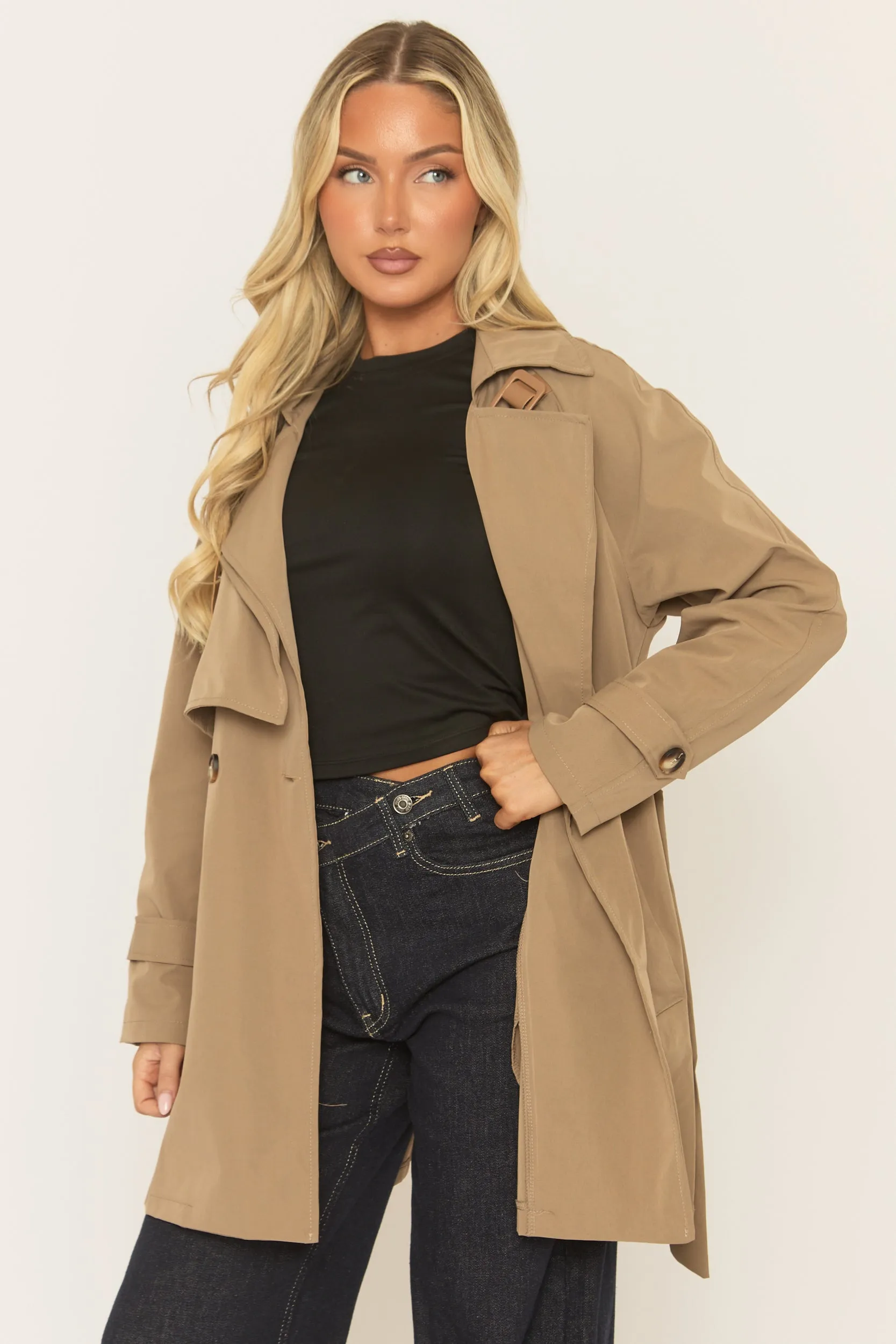 Camel Double Breasted Belted Trench Coat - Aelin sold by Rebellious Fashion product image thumbnail 5