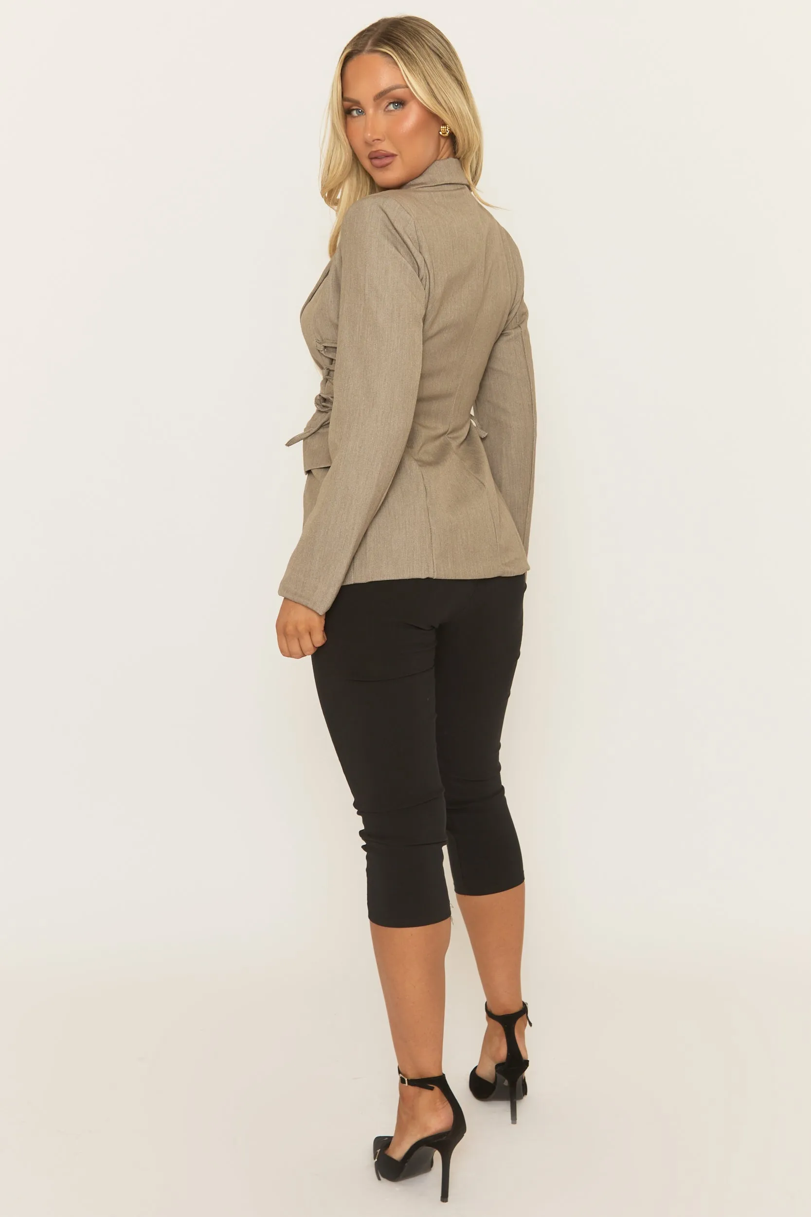 Taupe Tailored Cinched Waist Blazer - Mirran sold by Rebellious Fashion product image thumbnail 5