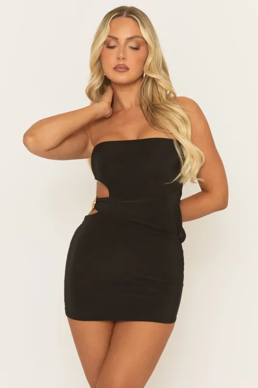Black Cut Out Trim Detail Mini Dress - Karella sold by Rebellious Fashion