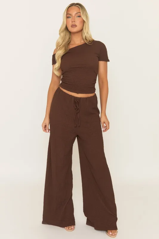 Chocolate Crinkle Asymmetric Top and Drawstring Trouser Co-ord - Seeha made by Rebellious Fashion