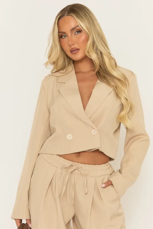 Beige Tailored Boxy Crop Blazer - Zetta sold by Rebellious Fashion