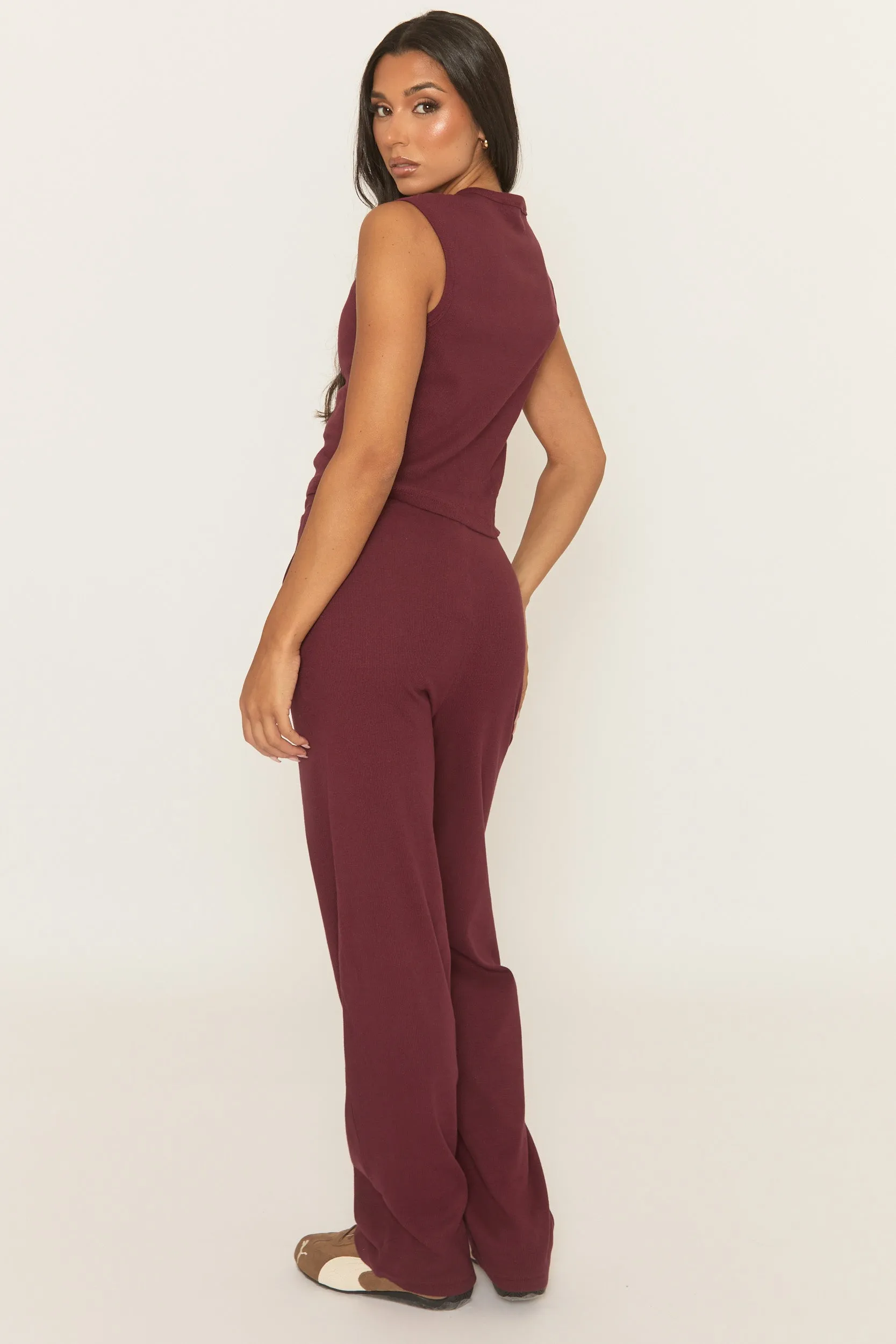 Wine Button Front Top and Trouser Loungewear Set - Caitlen sold by Rebellious Fashion product image thumbnail 5