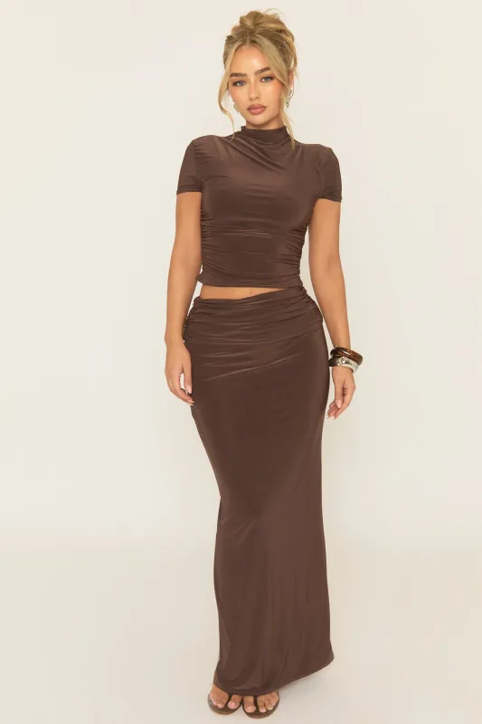 Chocolate Cap Sleeve T-Shirt and Maxi Skirt Co-ord Set - Sinda sold by Rebellious Fashion