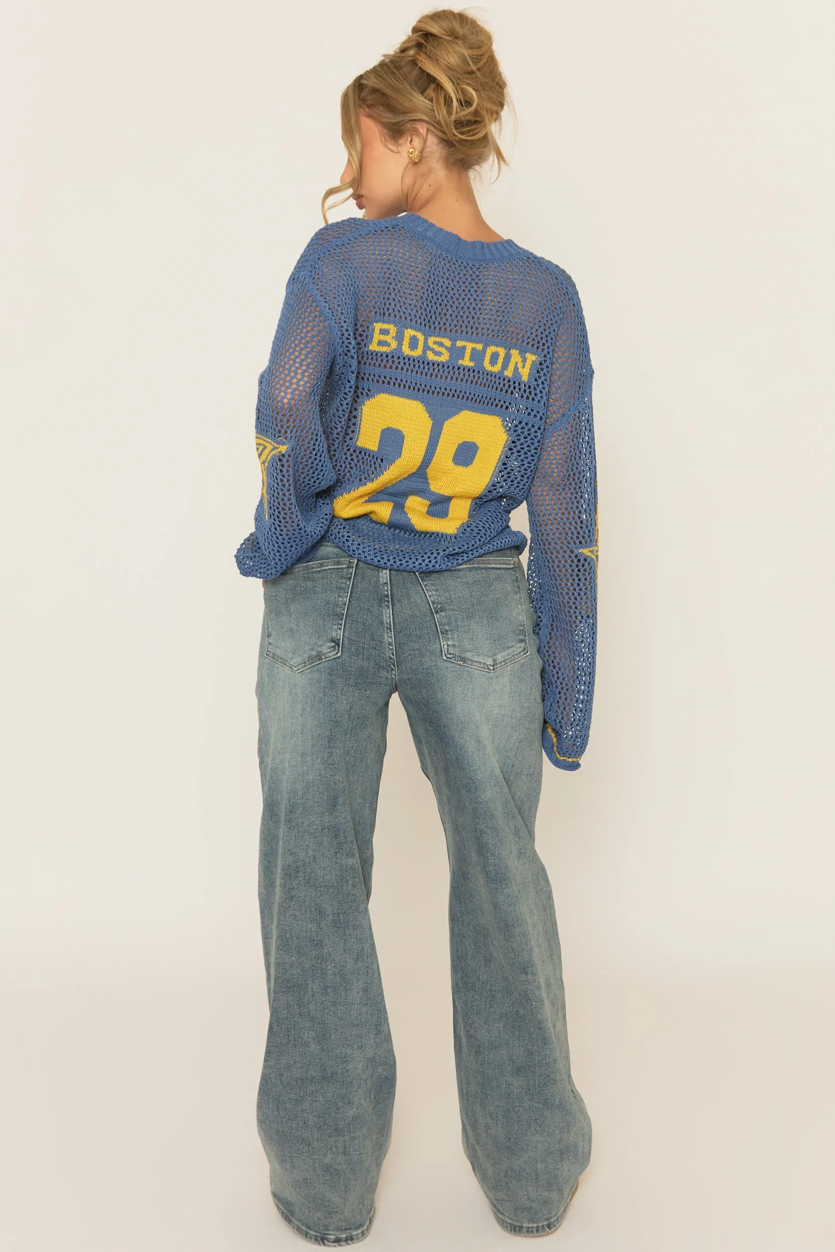 Blue V Neck Varsity Knitted Top - Bryonie sold by Rebellious Fashion product image thumbnail 5