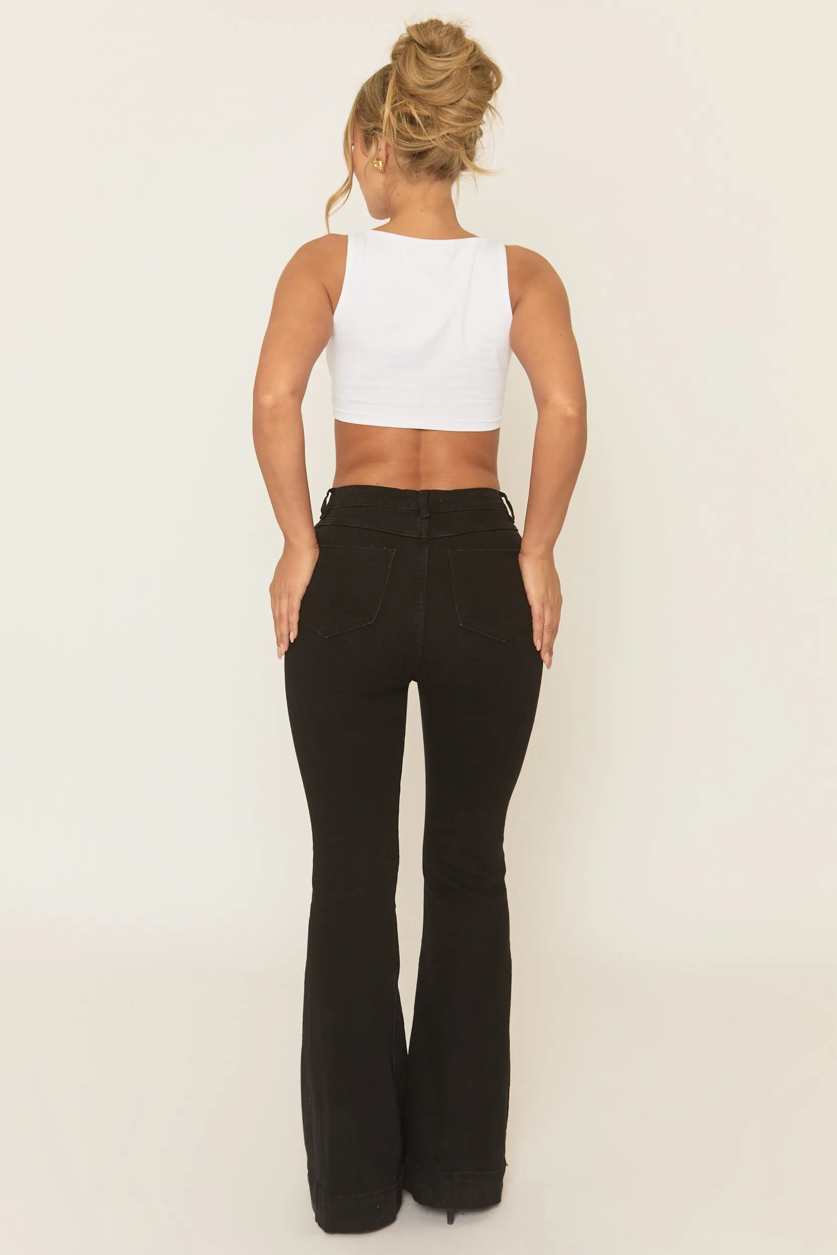 Black Stretch Flare Denim Jeans - Ronia sold by Rebellious Fashion product image thumbnail 5