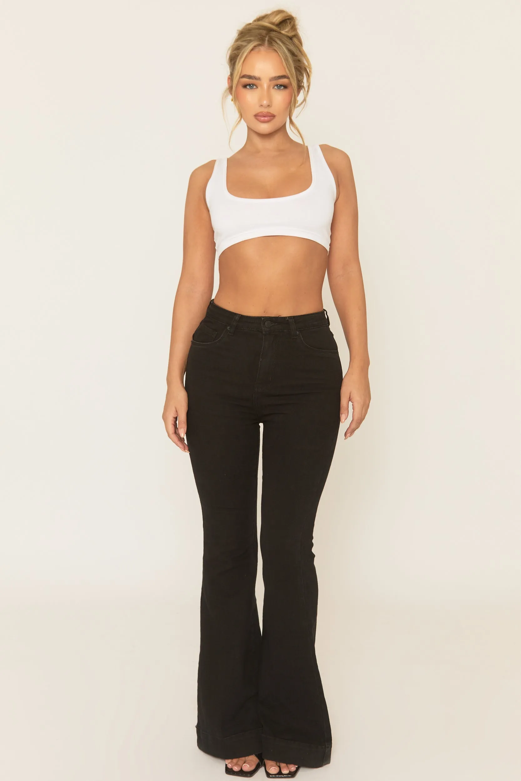 Black Stretch Flare Denim Jeans - Ronia sold by Rebellious Fashion